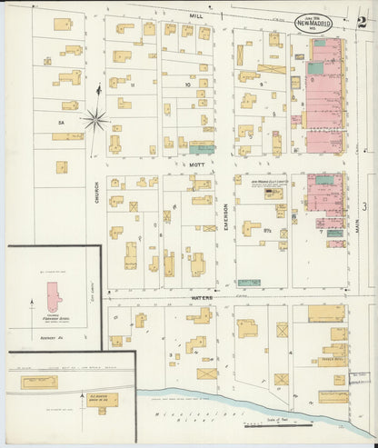 Sanborn Fire Insurance Map from New Madrid, New Madrid County, Missouri (1906), Sheet #0002 - Historic Sanborn Fire Insurance Map Print, vintage old map wall art, antique decor, genealogy gift, Missouri Missouri map