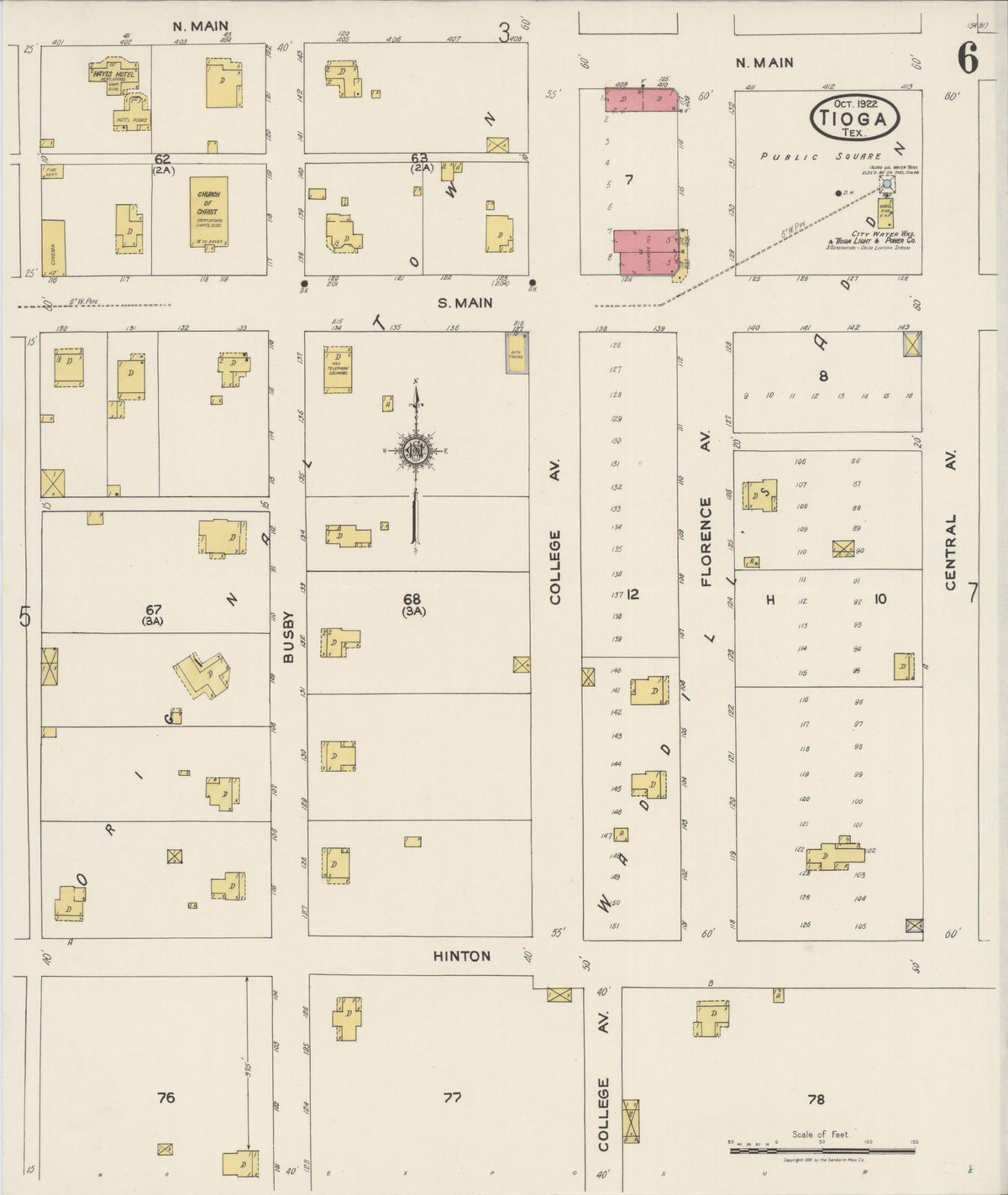 Sanborn Fire Insurance Map from Tioga, Grayton County, Texas (1922), Sheet #0006 - Complete Map Set gallery image, historic Sanborn map, vintage wall art, Texas Texas