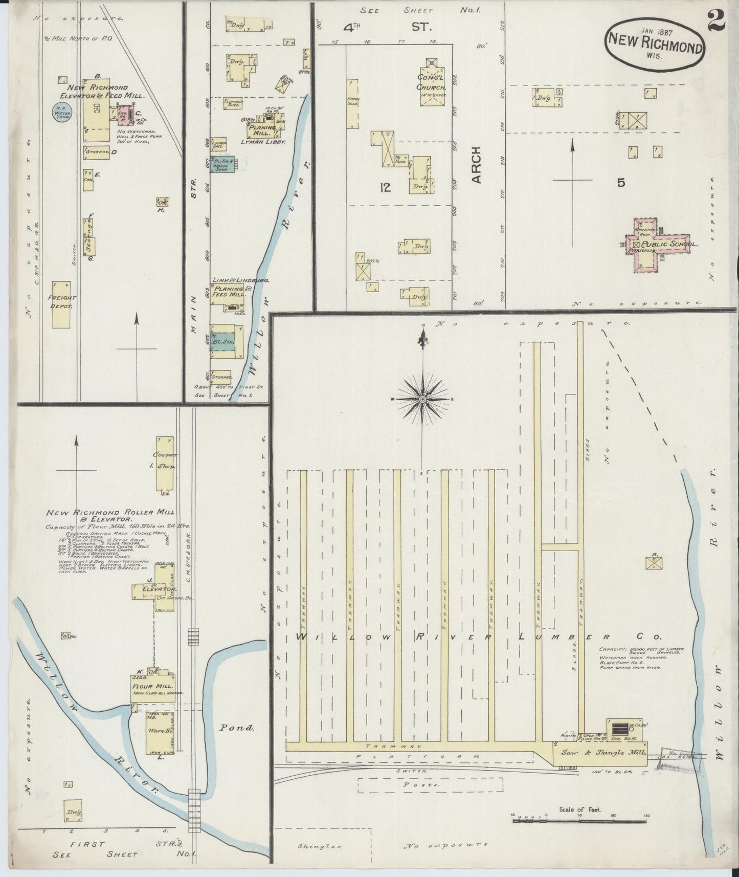 Sanborn Fire Insurance Map from New Richmond, St. Croix County, Wisconsin (1887), Sheet #0002 - Historic Sanborn Fire Insurance Map Print, vintage old map wall art, antique decor, genealogy gift, Wisconsin Wisconsin map