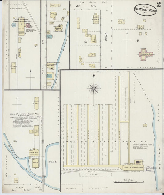 Sanborn Fire Insurance Map from New Richmond, St. Croix County, Wisconsin (1887), Sheet #0002 - Historic Sanborn Fire Insurance Map Print, vintage old map wall art, antique decor, genealogy gift, Wisconsin Wisconsin map