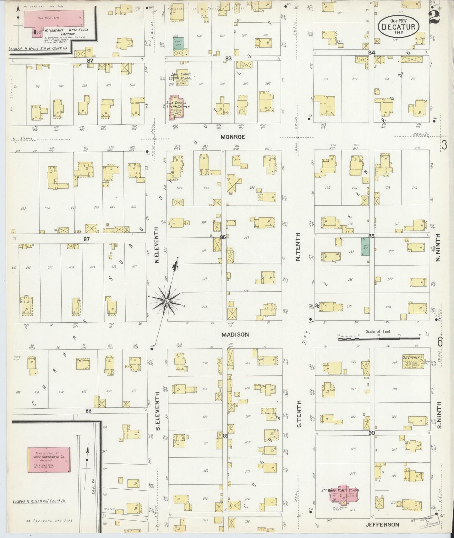 Sanborn Fire Insurance Map from Decatur, Adams County, Indiana (1907), Sheet #0002 - Complete Map Set gallery image, historic Sanborn map, vintage wall art, Indiana Indiana