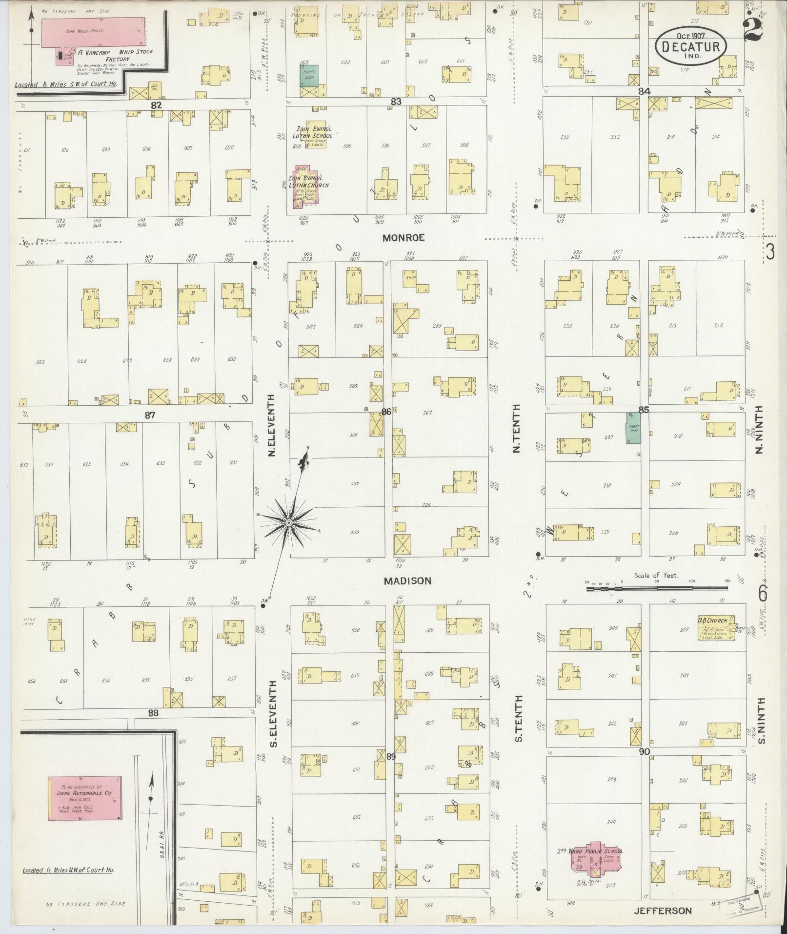 Sanborn Fire Insurance Map from Decatur, Adams County, Indiana (1907), Sheet #0002 - Complete Map Set gallery image, historic Sanborn map, vintage wall art, Indiana Indiana
