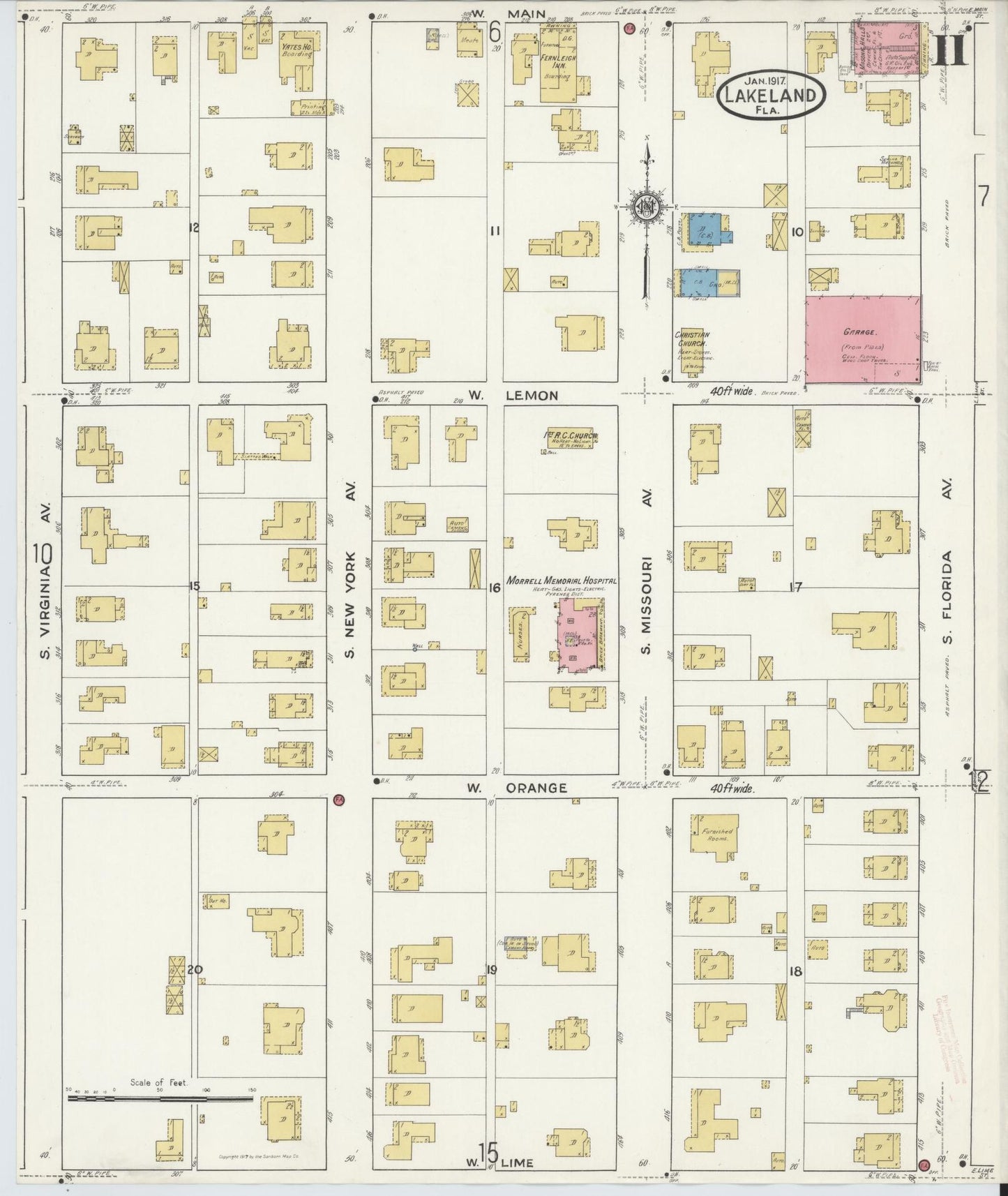 Sanborn Fire Insurance Map from Lakeland, Polk County, Florida (1917), Sheet #0011 - Complete Map Set gallery image, historic Sanborn map, vintage wall art, Florida Florida