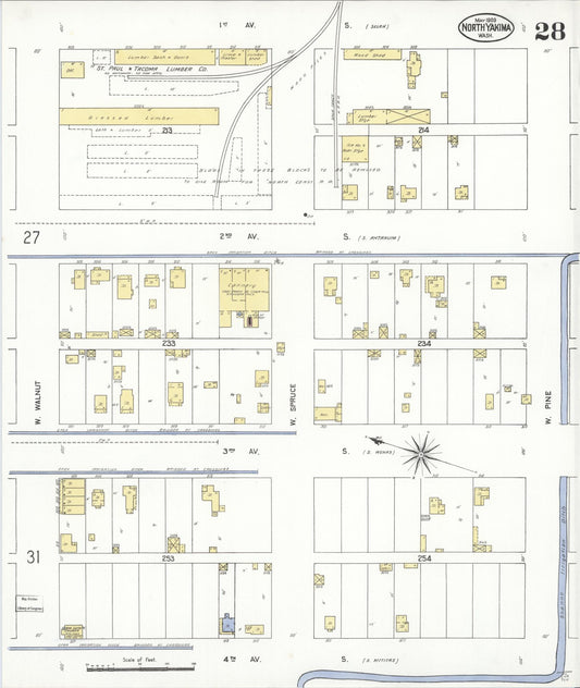 Sanborn Fire Insurance Map from North Yakima, Yakima County, Washington (1909), Sheet #0028 - Historic Sanborn Fire Insurance Map Print, vintage old map wall art, antique decor, genealogy gift, Washington Washington map