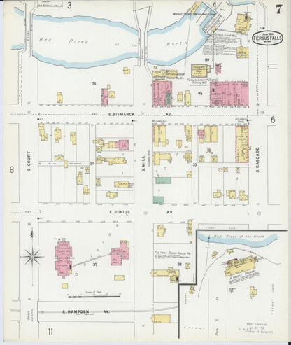 Sanborn Fire Insurance Map from Fergus Falls, Otter Tail County, Minnesota (1896), Sheet #0007 - Complete Map Set gallery image, historic Sanborn map, vintage wall art, Minnesota Minnesota