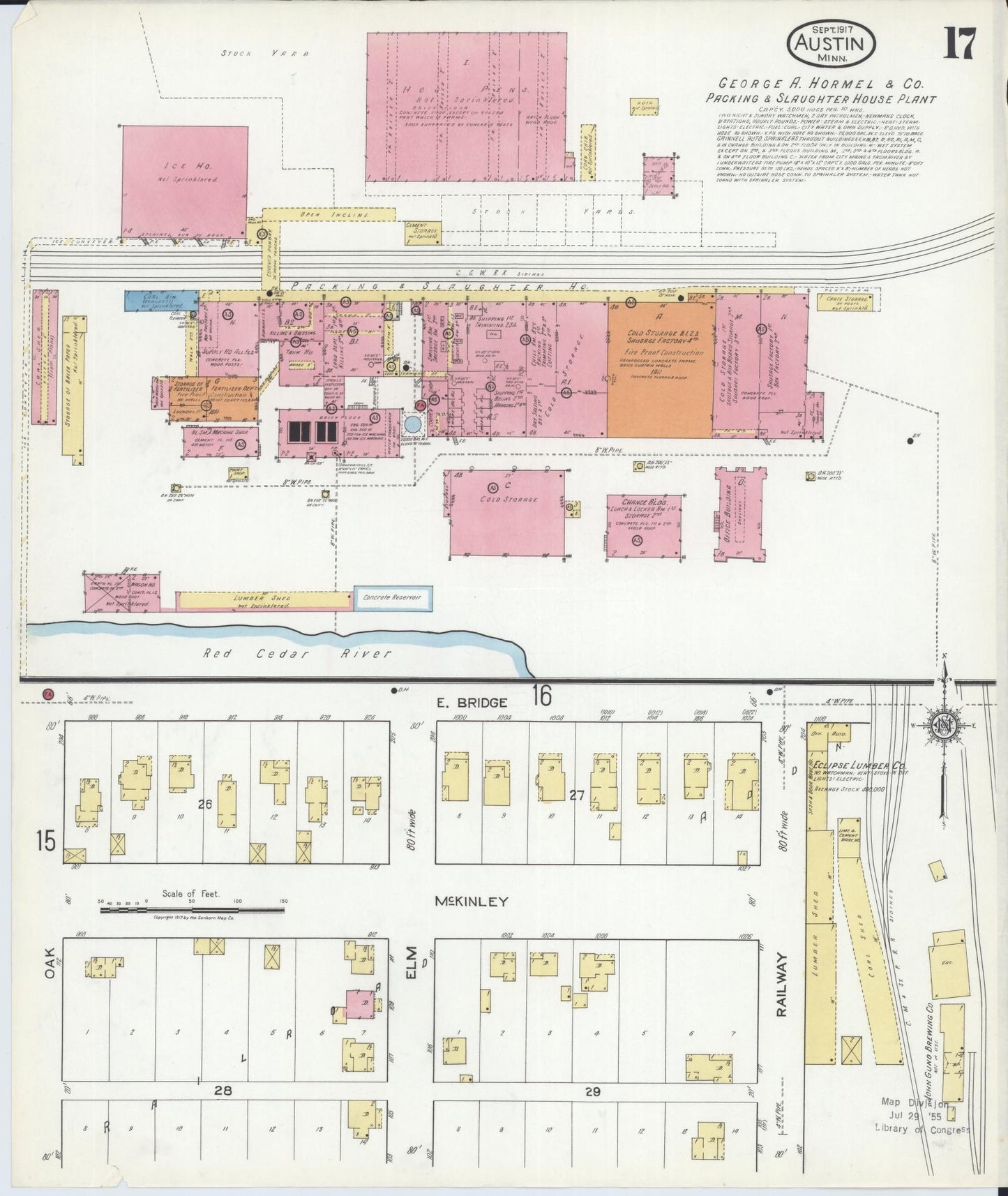 Sanborn Fire Insurance Map from Austin, Mower County, Minnesota (1917), Sheet #0017 - Historic Sanborn Fire Insurance Map Print, vintage old map wall art, antique decor, genealogy gift, Minnesota Minnesota map