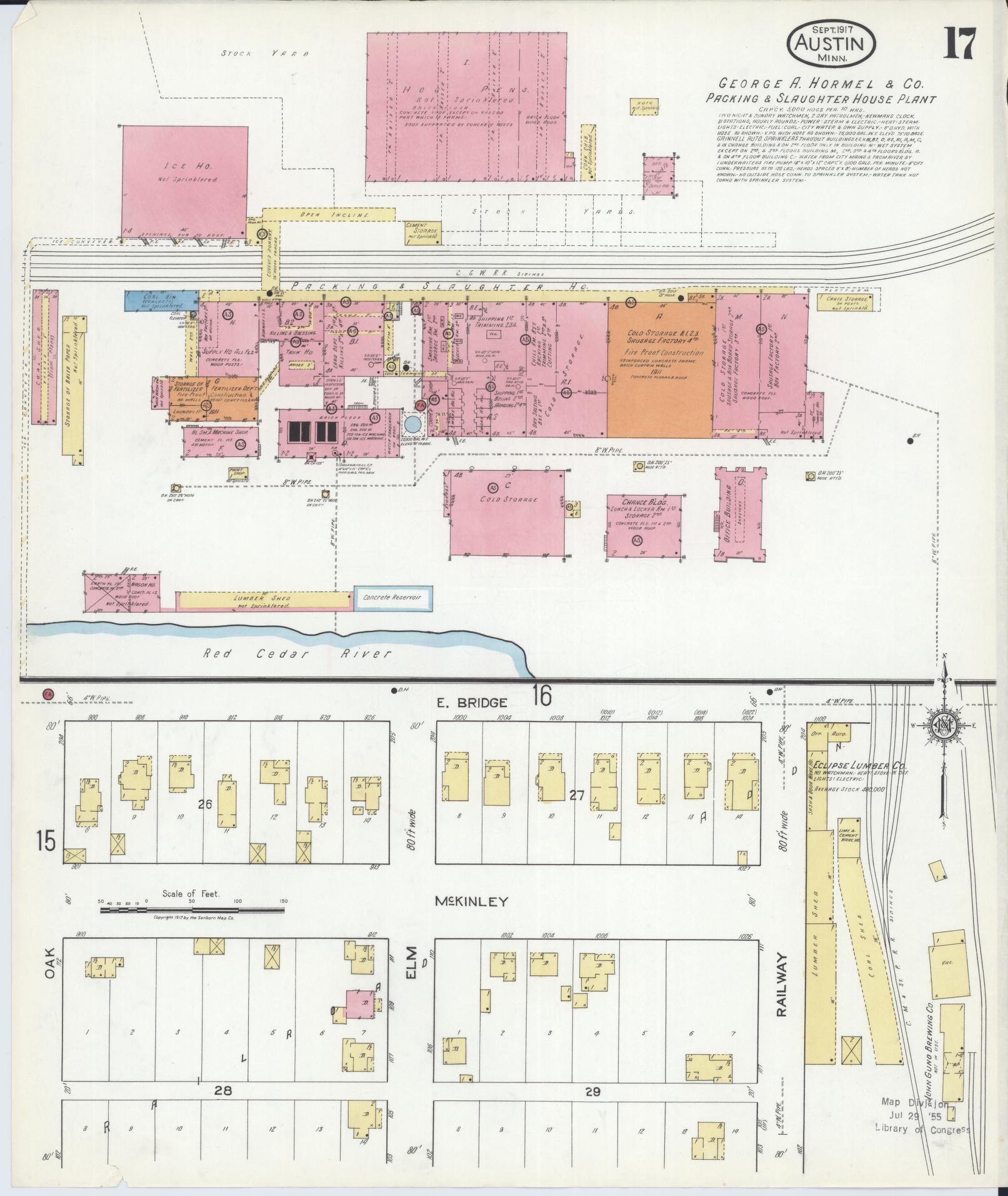 Sanborn Fire Insurance Map from Austin, Mower County, Minnesota (1917), Sheet #0017 - Historic Sanborn Fire Insurance Map Print, vintage old map wall art, antique decor, genealogy gift, Minnesota Minnesota map