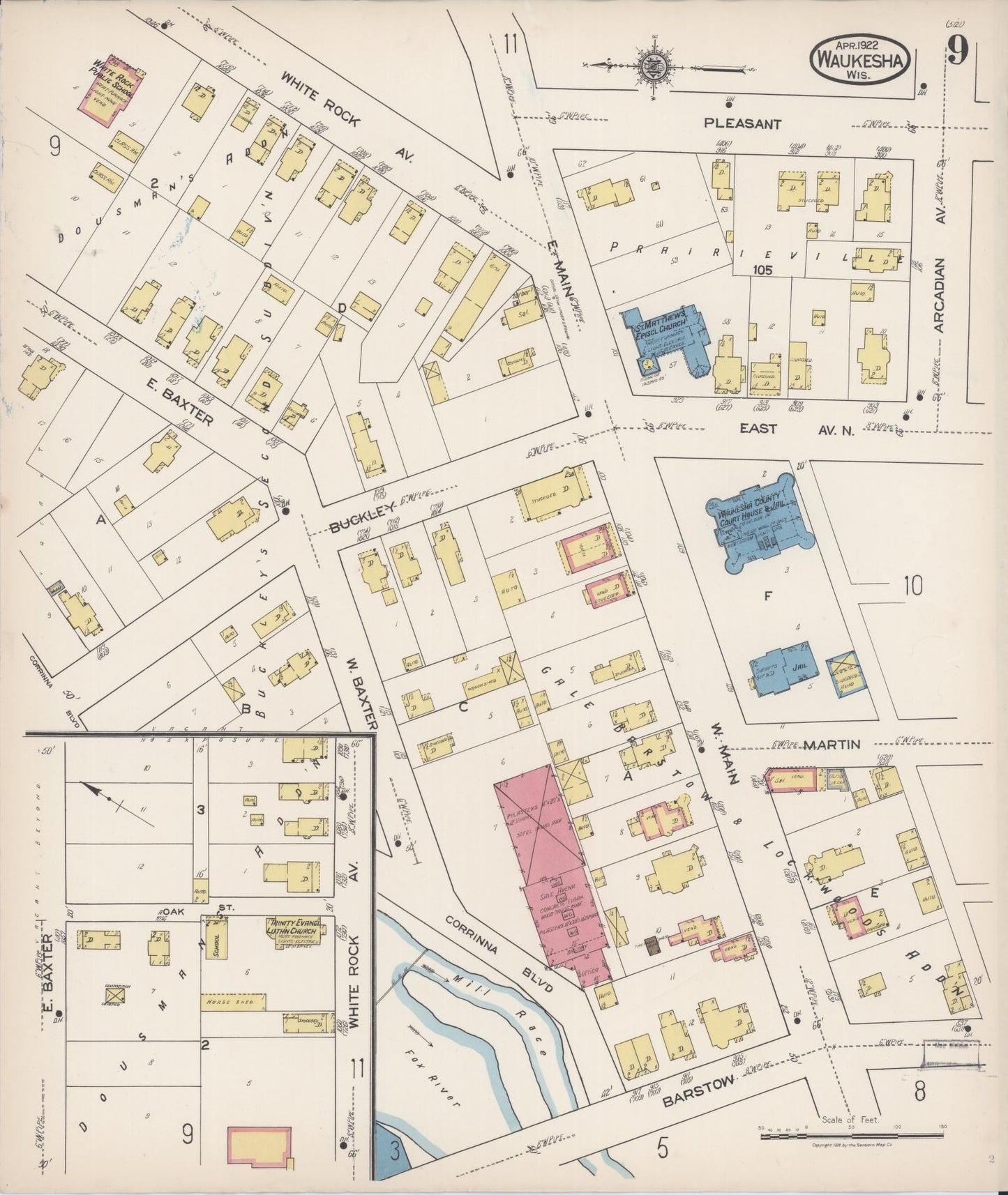 Sanborn Fire Insurance Map from Waukesha, Waukesha County, Wisconsin (1922), Sheet #0009 - Complete Map Set gallery image, historic Sanborn map, vintage wall art, Wisconsin Wisconsin