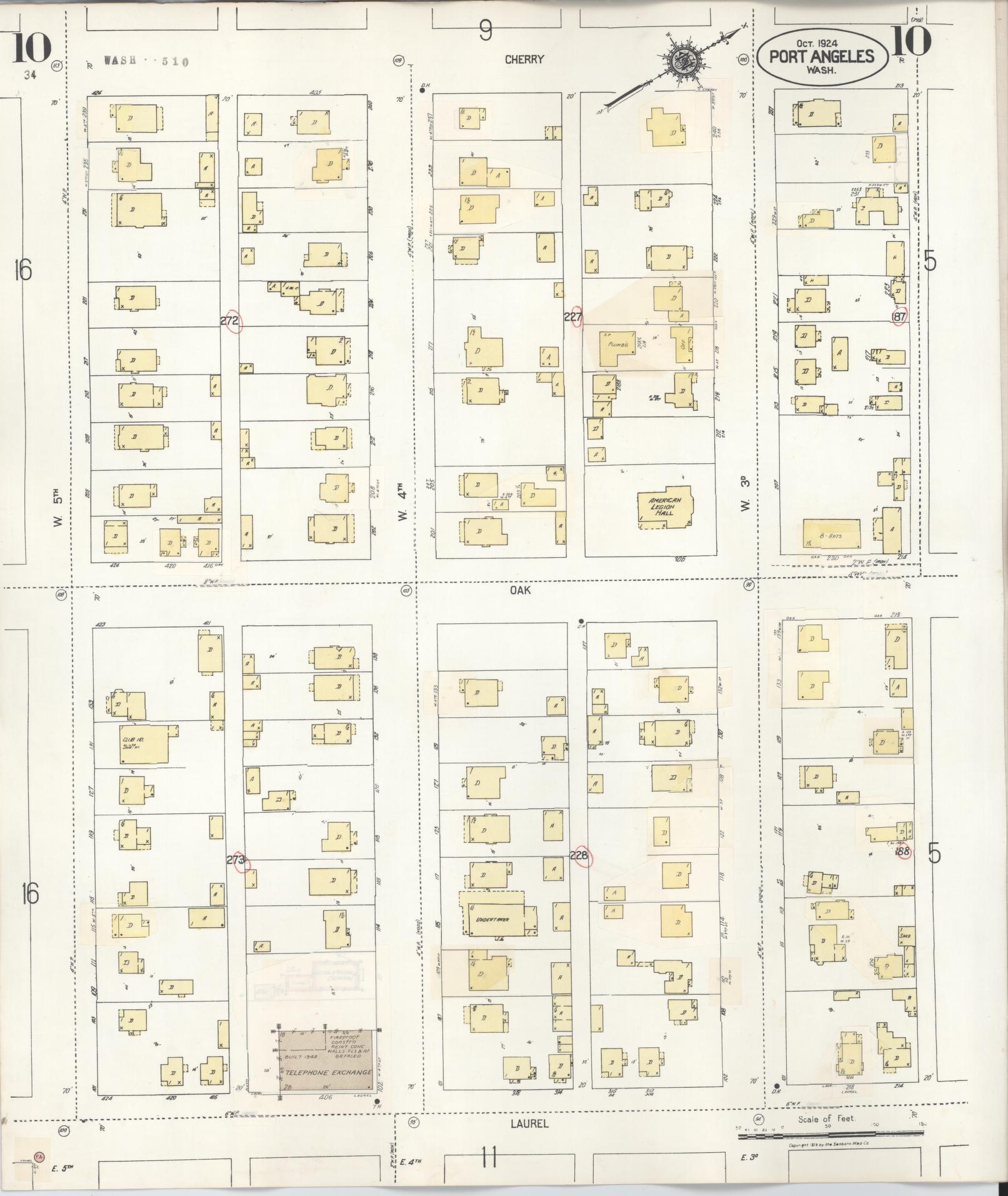 Sanborn Fire Insurance Map from Port Angeles, Clallam County, Washington (1949), Sheet #0010 - Complete Map Set gallery image, historic Sanborn map, vintage wall art, Washington Washington