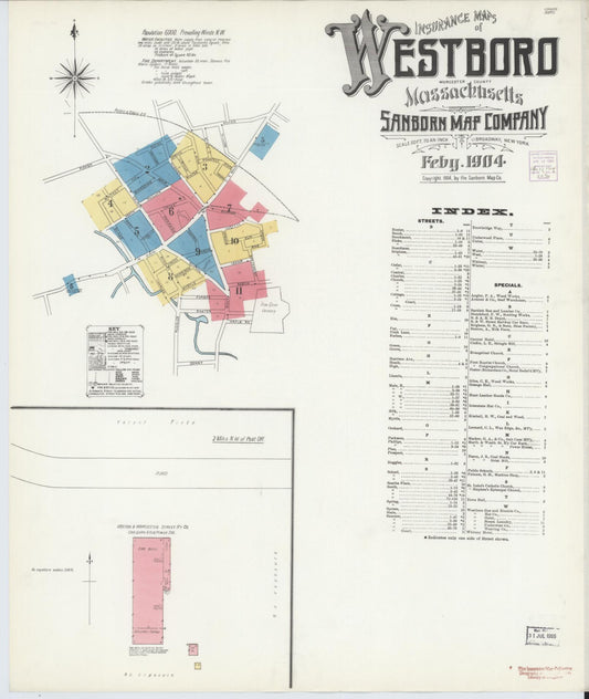 Sanborn Fire Insurance Map from Westboro, Worcester County, Massachusetts (1904), Sheet #0001 - Complete Map Set gallery image, historic Sanborn map, vintage wall art, Massachusetts Massachusetts