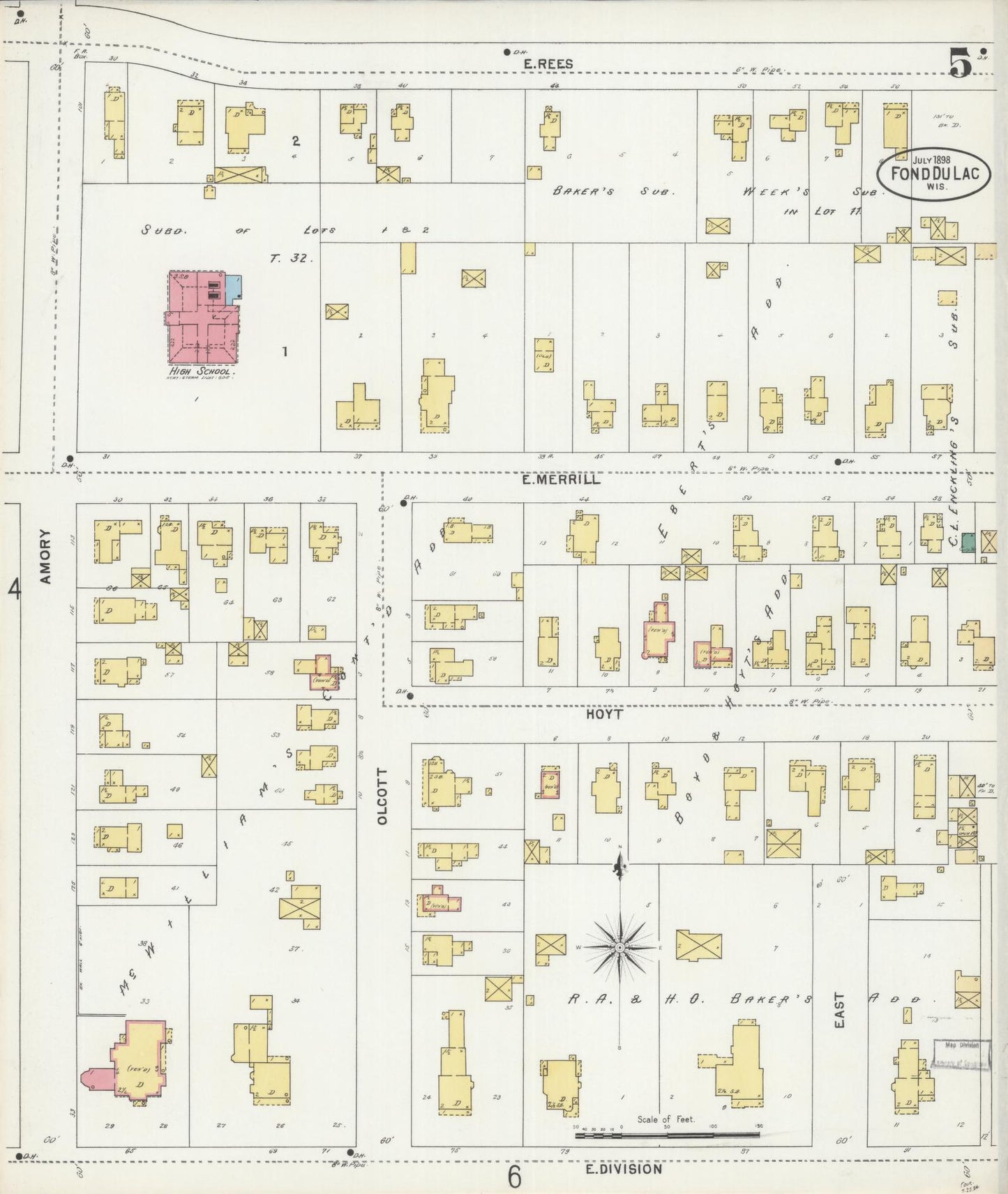 Sanborn Fire Insurance Map from Fond du Lac, Fond du Lac County, Wisconsin (1898), Sheet #0005 - Complete Map Set gallery image, historic Sanborn map, vintage wall art, Wisconsin Wisconsin