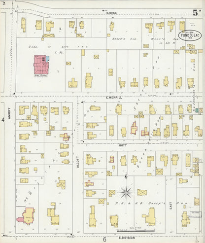 Sanborn Fire Insurance Map from Fond du Lac, Fond du Lac County, Wisconsin (1898), Sheet #0005 - Complete Map Set gallery image, historic Sanborn map, vintage wall art, Wisconsin Wisconsin