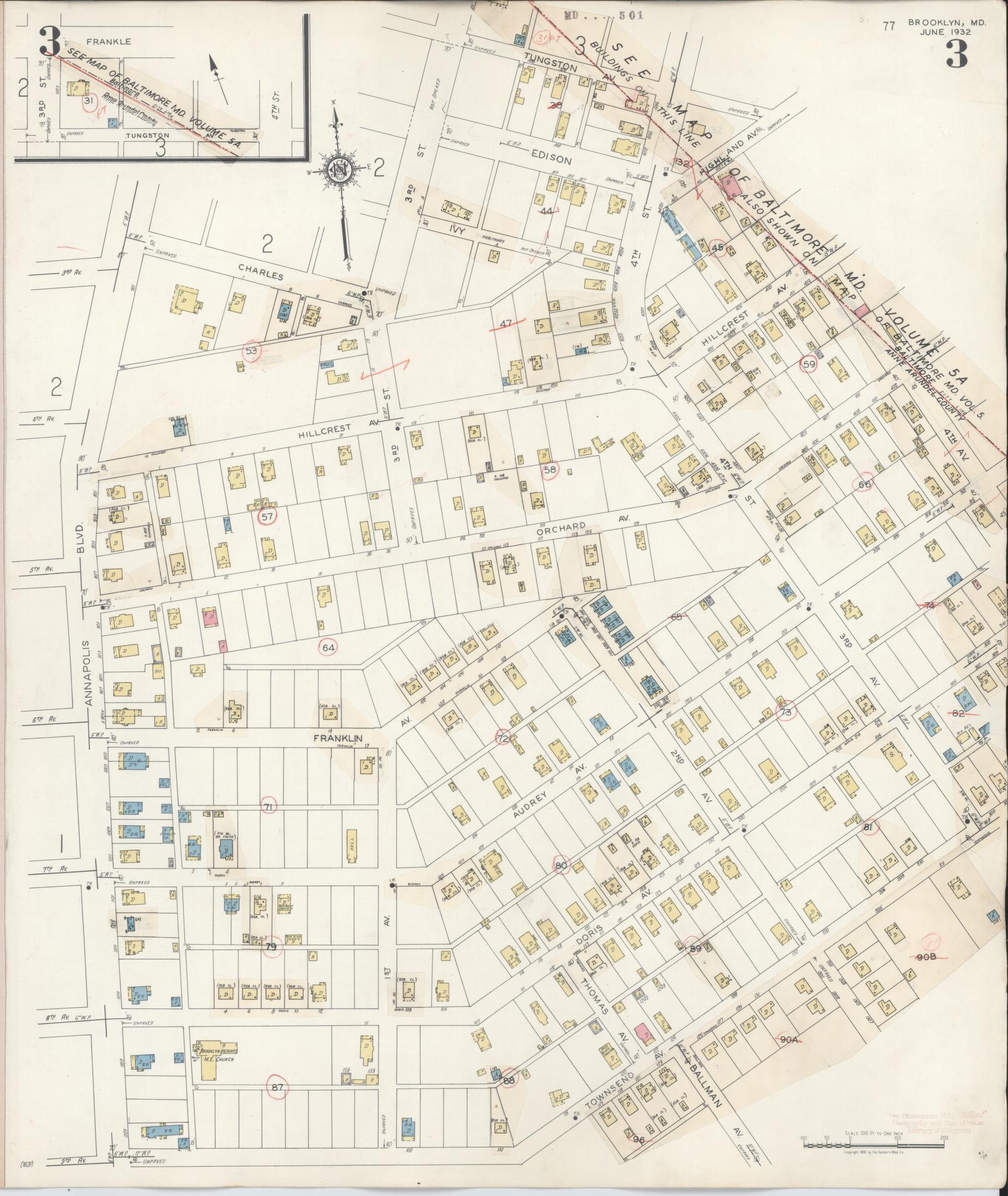 Anne Arundel, Maryland - 1942 - Sanborn Fire Insurance Map, Sheet #0003 - Historic Sanborn Fire Insurance Map Print, Anne Arundel Maryland 1942 0003 vintage old map wall art