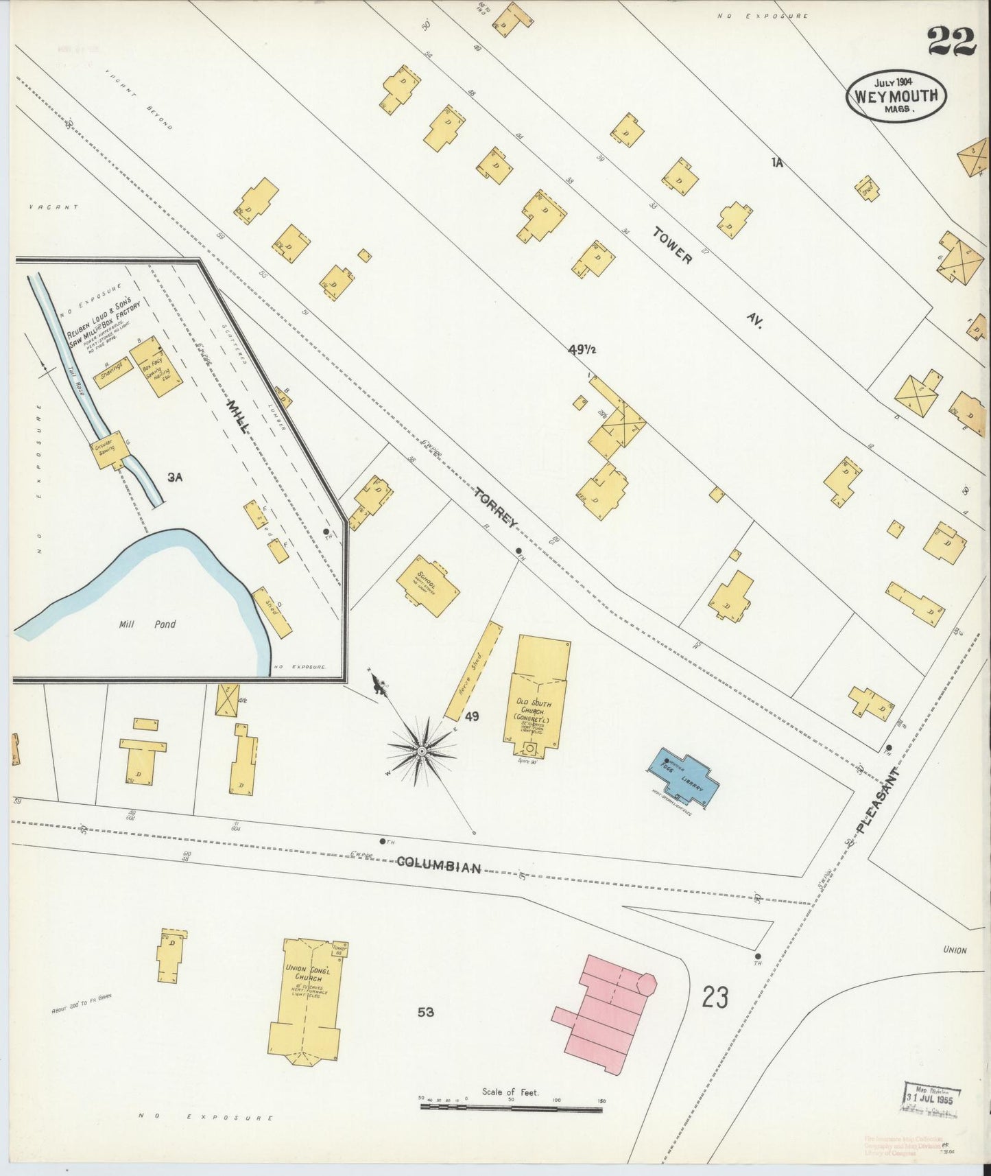 Sanborn Fire Insurance Map from Weymouth, Norfolk County, Massachusetts (1904), Sheet #0022 - Complete Map Set gallery image, historic Sanborn map, vintage wall art, Massachusetts Massachusetts