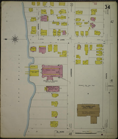 Sanborn Fire Insurance Map from Madison, Dane County, Wisconsin (1908), Sheet #0034 - Historic Sanborn Fire Insurance Map Print, vintage old map wall art, antique decor, genealogy gift, Wisconsin Wisconsin map
