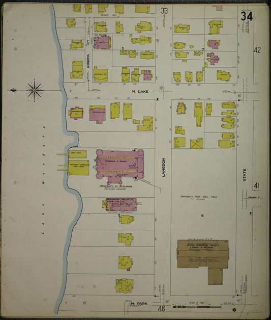 Sanborn Fire Insurance Map from Madison, Dane County, Wisconsin (1908), Sheet #0034 - Historic Sanborn Fire Insurance Map Print, vintage old map wall art, antique decor, genealogy gift, Wisconsin Wisconsin map