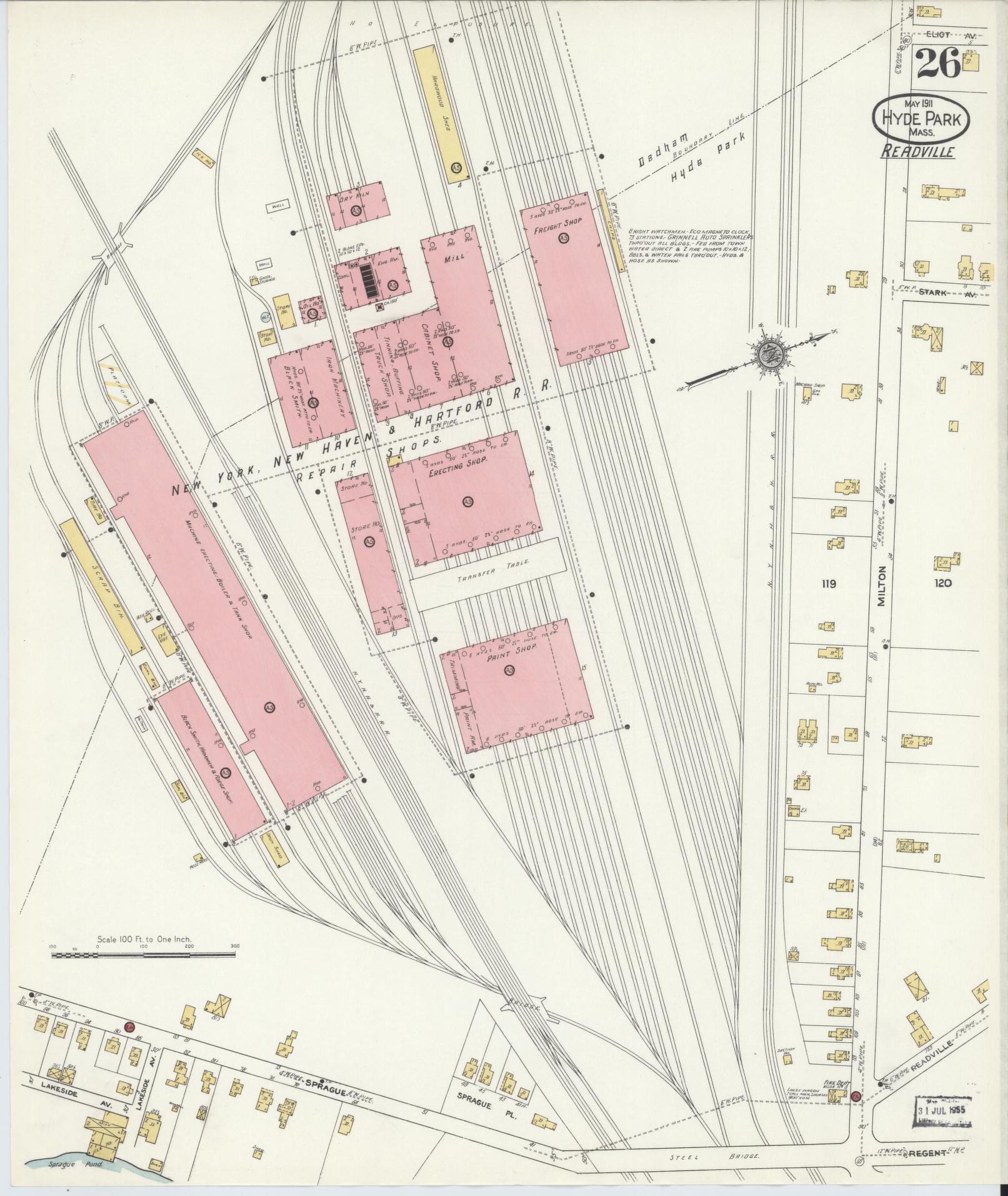 Sanborn Fire Insurance Map from Hyde Park, Norfolk County, Massachusetts (1911), Sheet #0026 - Complete Map Set gallery image, historic Sanborn map, vintage wall art, Massachusetts Massachusetts