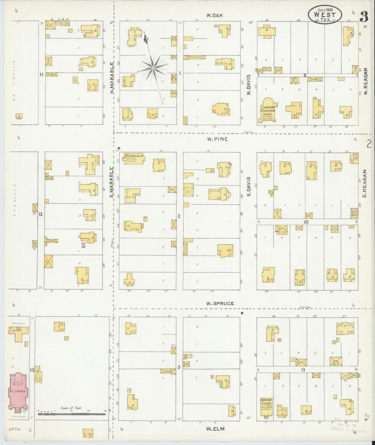 Sanborn Fire Insurance Map from West, McLennan County, Texas (1905), Sheet #0003 - Complete Map Set gallery image, historic Sanborn map, vintage wall art, Texas Texas