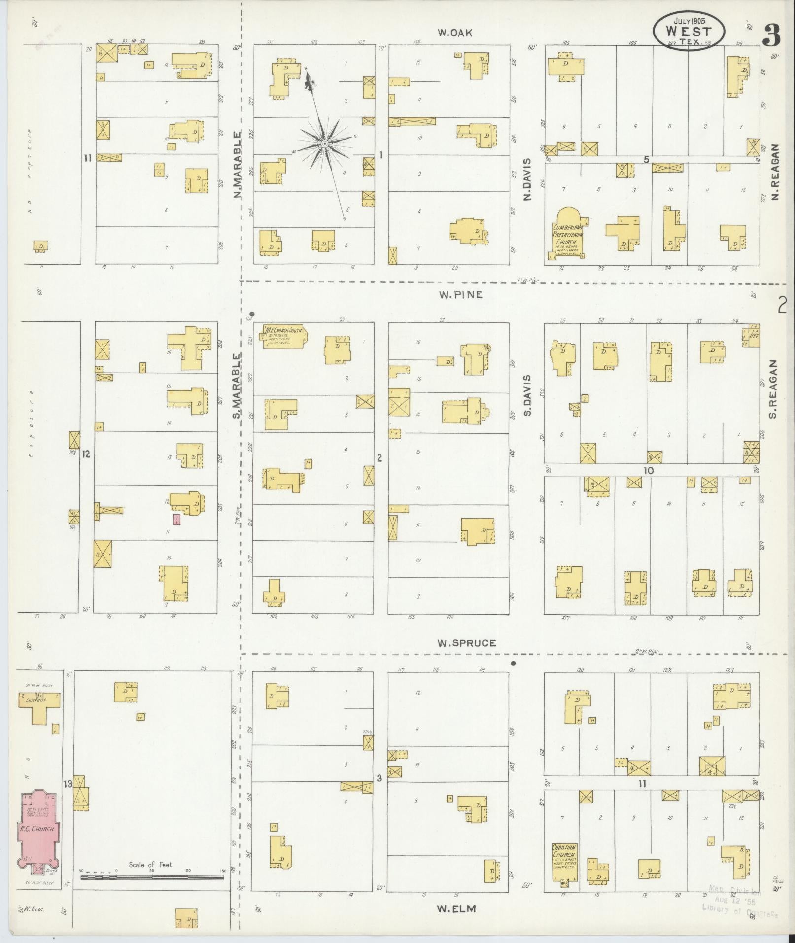 Sanborn Fire Insurance Map from West, McLennan County, Texas (1905), Sheet #0003 - Complete Map Set gallery image, historic Sanborn map, vintage wall art, Texas Texas