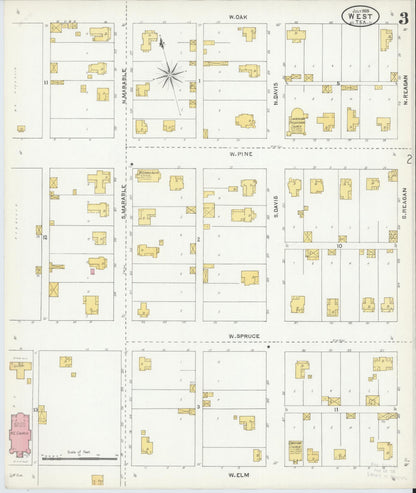 Sanborn Fire Insurance Map from West, McLennan County, Texas (1905), Sheet #0003 - Complete Map Set gallery image, historic Sanborn map, vintage wall art, Texas Texas