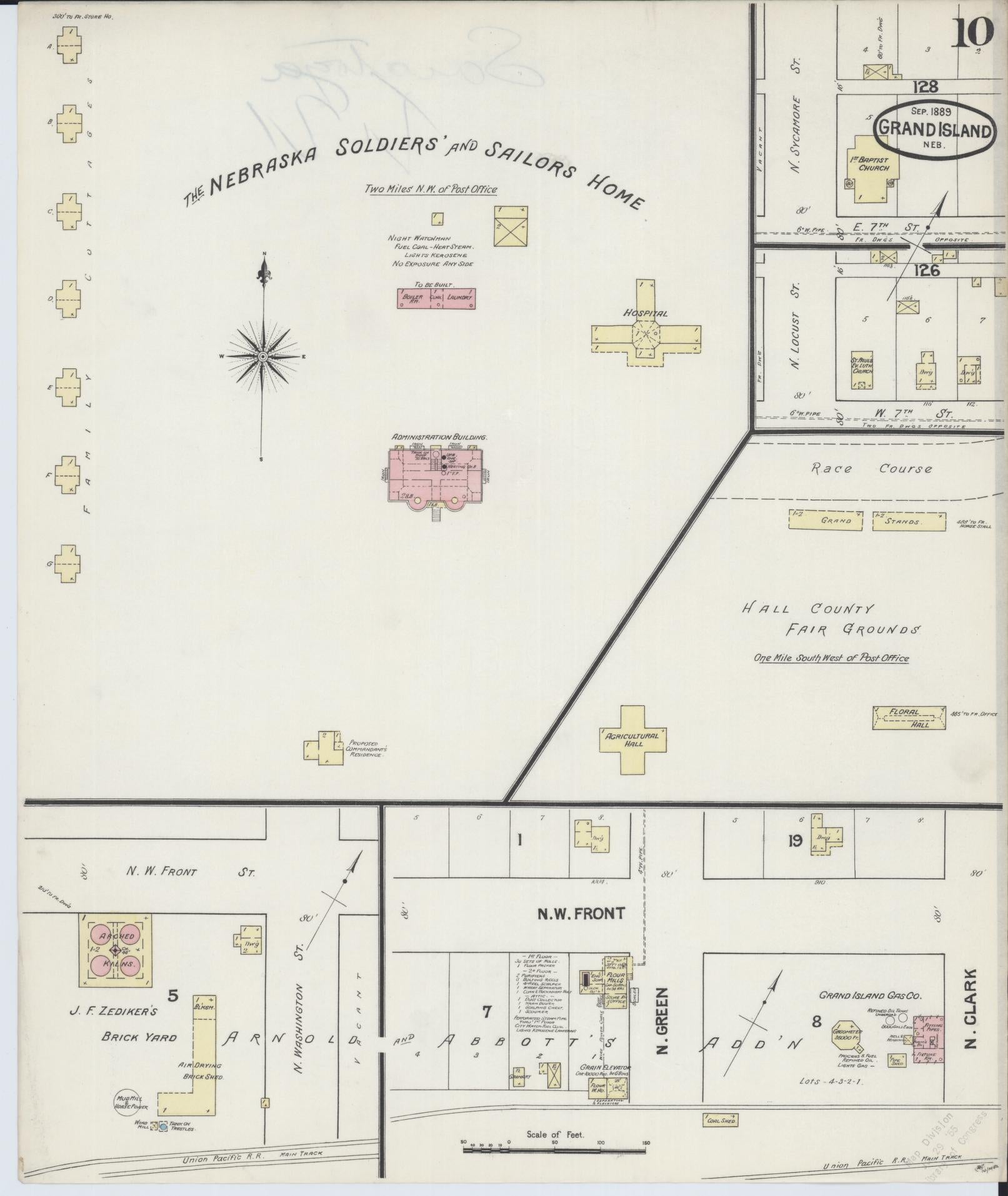 Sanborn Fire Insurance Map from Grand Island, Hall County, Nebraska (1889), Sheet #0010 - Historic Sanborn Fire Insurance Map Print, vintage old map wall art, antique decor, genealogy gift, Nebraska Nebraska map