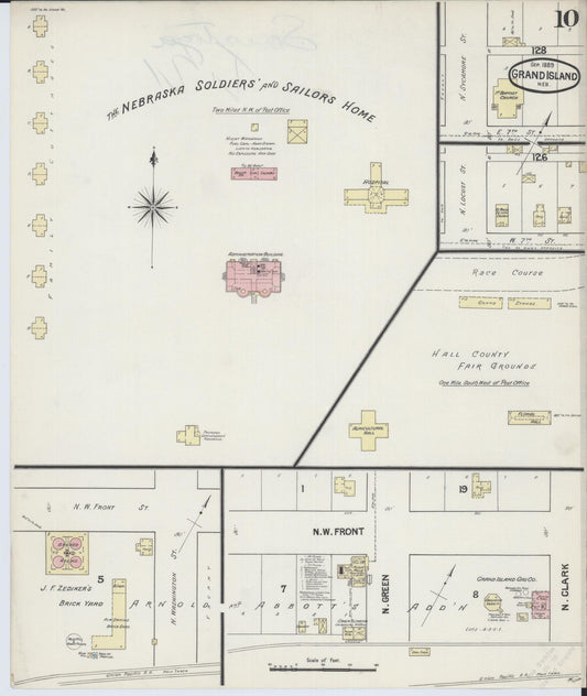 Sanborn Fire Insurance Map from Grand Island, Hall County, Nebraska (1889), Sheet #0010 - Historic Sanborn Fire Insurance Map Print, vintage old map wall art, antique decor, genealogy gift, Nebraska Nebraska map