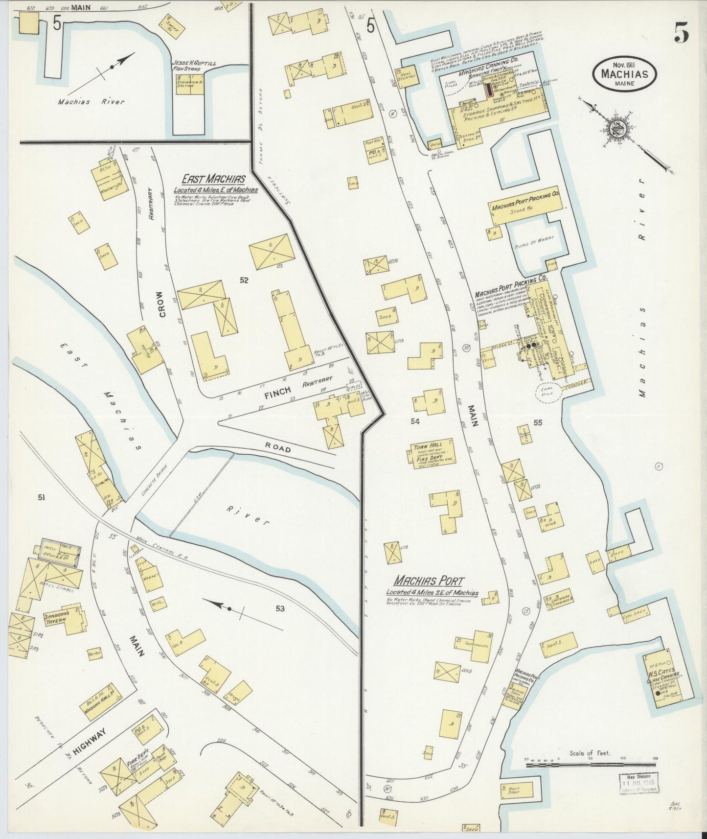 Sanborn Fire Insurance Map from Machias, Washington County, Maine (1911), Sheet #0005 - Complete Map Set gallery image, historic Sanborn map, vintage wall art, Maine Maine