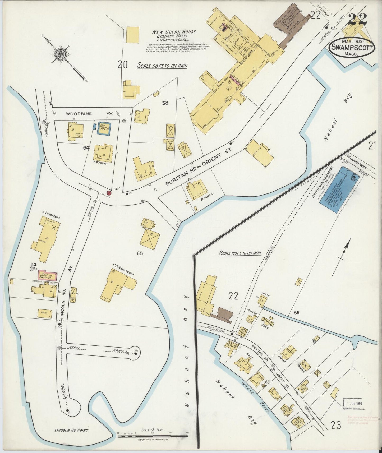 Sanborn Fire Insurance Map from Swampscott, Essex County, Massachusetts (1920), Sheet #0022 - Historic Sanborn Fire Insurance Map Print, vintage old map wall art, antique decor, genealogy gift, Massachusetts Massachusetts map