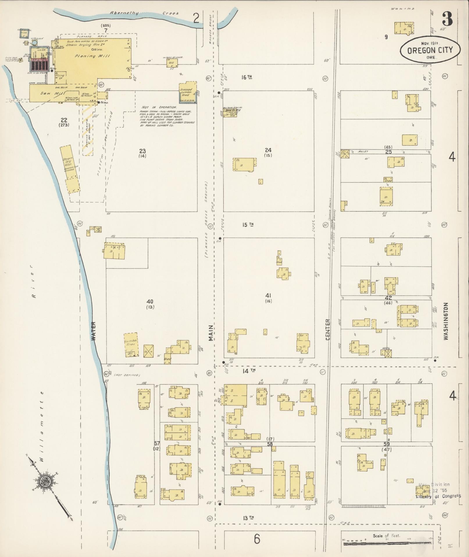 Sanborn Fire Insurance Map from Oregon City, Clackamas County, Oregon (1911), Sheet #0003 - Complete Map Set gallery image, historic Sanborn map, vintage wall art, Oregon Oregon