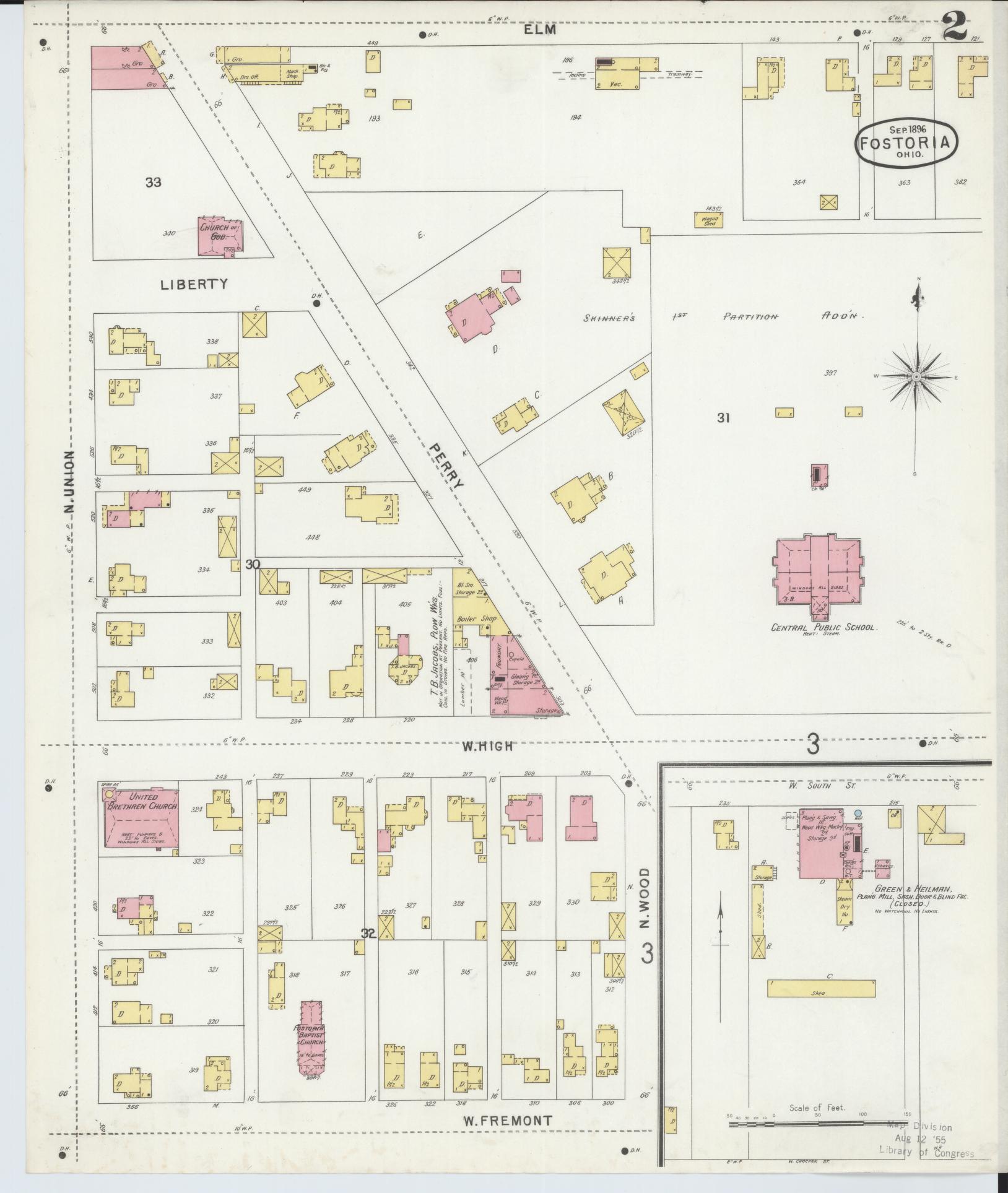 Sanborn Fire Insurance Map from Fostoria, Seneca, Hancock, And Wood Counties, Ohio (1896), Sheet #0002 - Historic Sanborn Fire Insurance Map Print, vintage old map wall art, antique decor, genealogy gift, Ohio Ohio map