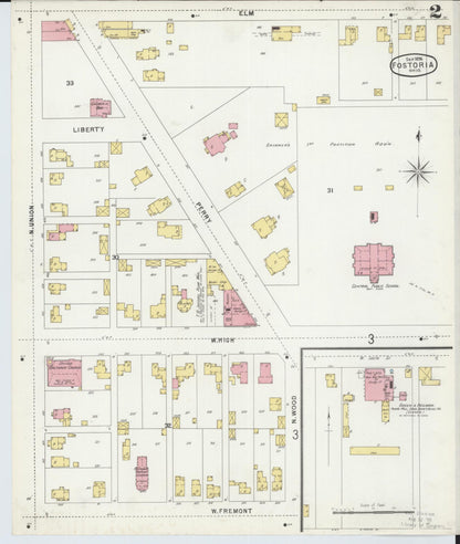 Sanborn Fire Insurance Map from Fostoria, Seneca, Hancock, And Wood Counties, Ohio (1896), Sheet #0002 - Historic Sanborn Fire Insurance Map Print, vintage old map wall art, antique decor, genealogy gift, Ohio Ohio map