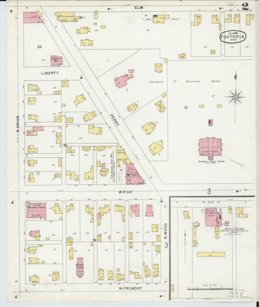 Sanborn Fire Insurance Map from Fostoria, Seneca, Hancock, And Wood Counties, Ohio (1896), Sheet #0002 - Historic Sanborn Fire Insurance Map Print, vintage old map wall art, antique decor, genealogy gift, Ohio Ohio map