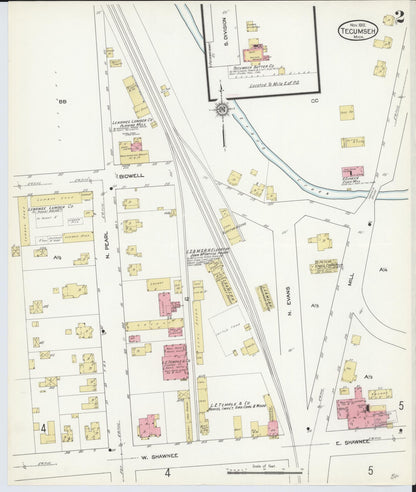 Sanborn Fire Insurance Map from Tecumseh, Lenawee County, Michigan (1912), Sheet #0002 - Historic Sanborn Fire Insurance Map Print, vintage old map wall art, antique decor, genealogy gift, Michigan Michigan map