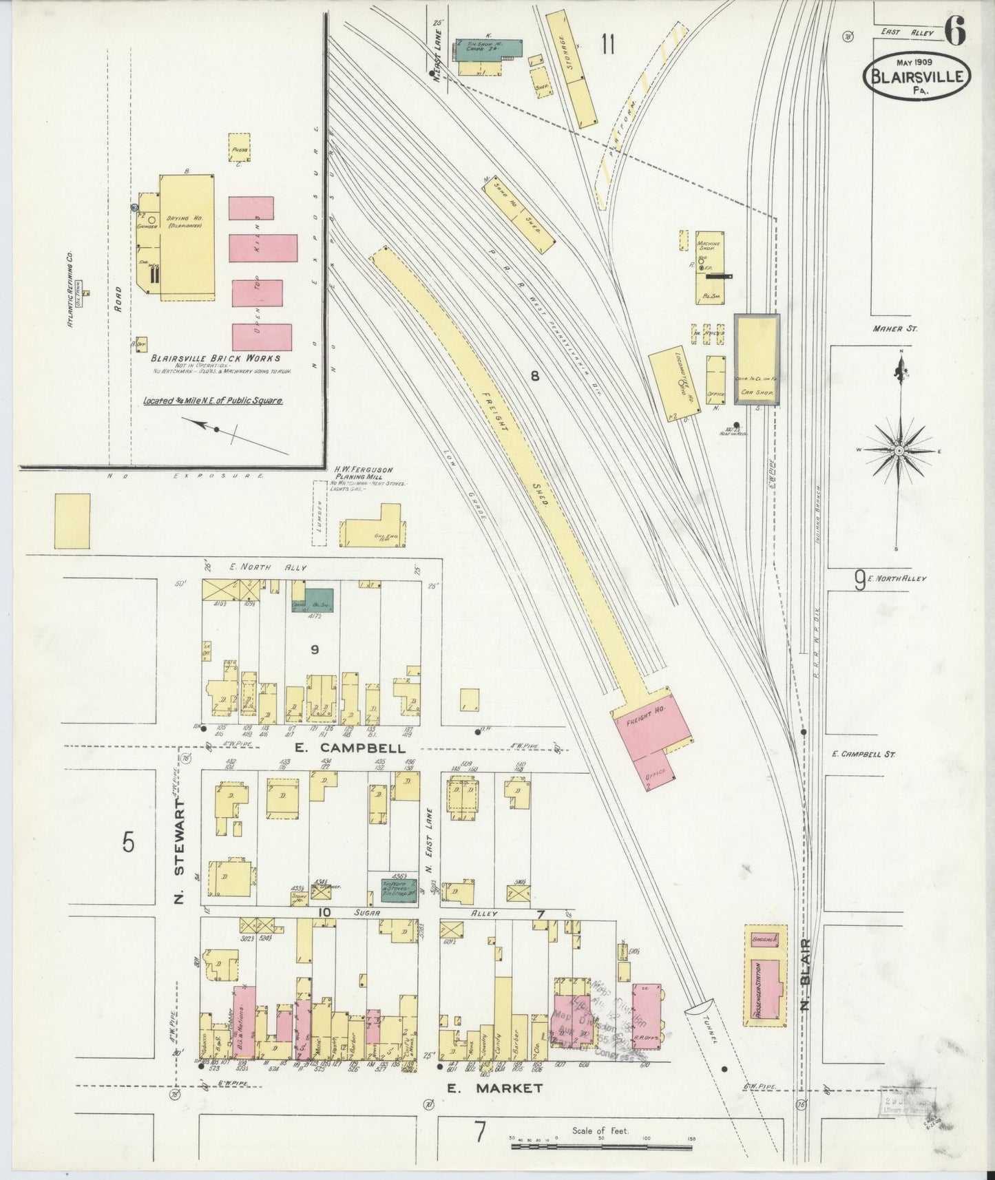 Sanborn Fire Insurance Map from Blairsville, Indiana County, Pennsylvania (1909), Sheet #0006 - Historic Sanborn Fire Insurance Map Print, vintage old map wall art, antique decor, genealogy gift, Pennsylvania Pennsylvania map