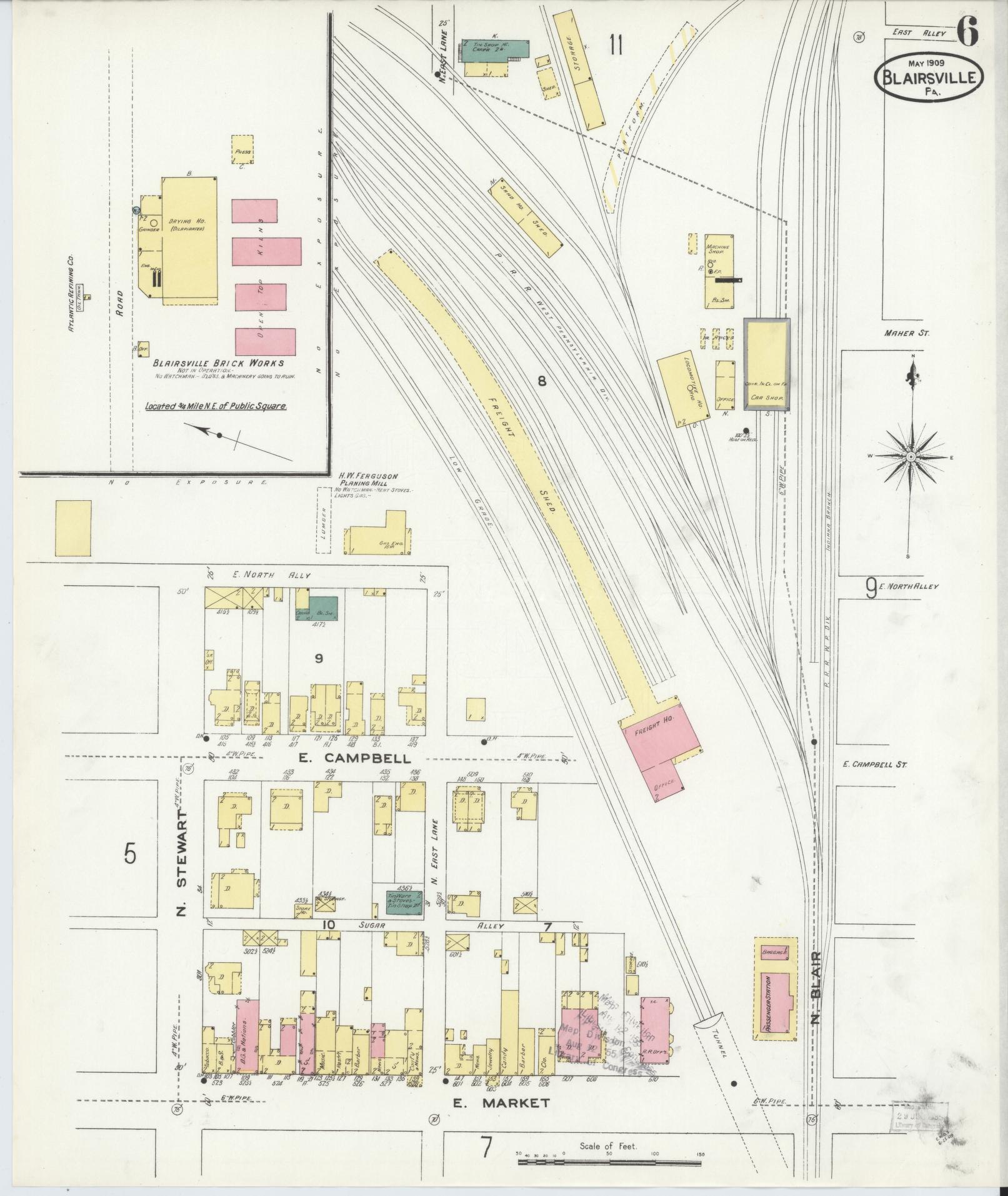 Sanborn Fire Insurance Map from Blairsville, Indiana County, Pennsylvania (1909), Sheet #0006 - Historic Sanborn Fire Insurance Map Print, vintage old map wall art, antique decor, genealogy gift, Pennsylvania Pennsylvania map