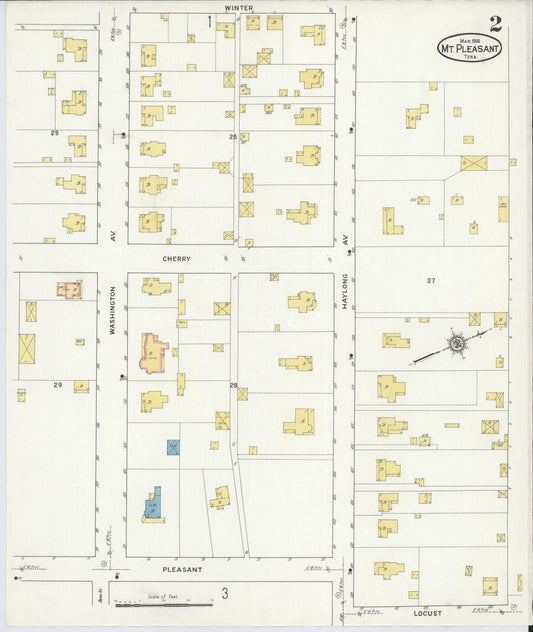 Sanborn Fire Insurance Map from Mount Pleasant, Maury County, Tennessee (1916), Sheet #0002 - Historic Sanborn Fire Insurance Map Print, vintage old map wall art, antique decor, genealogy gift, Tennessee Tennessee map