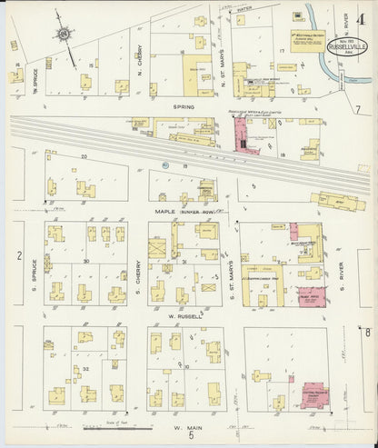 Sanborn Fire Insurance Map from Russellville, Pope County, Arkansas (1913), Sheet #0004 - Complete Map Set gallery image, historic Sanborn map, vintage wall art, Arkansas Arkansas