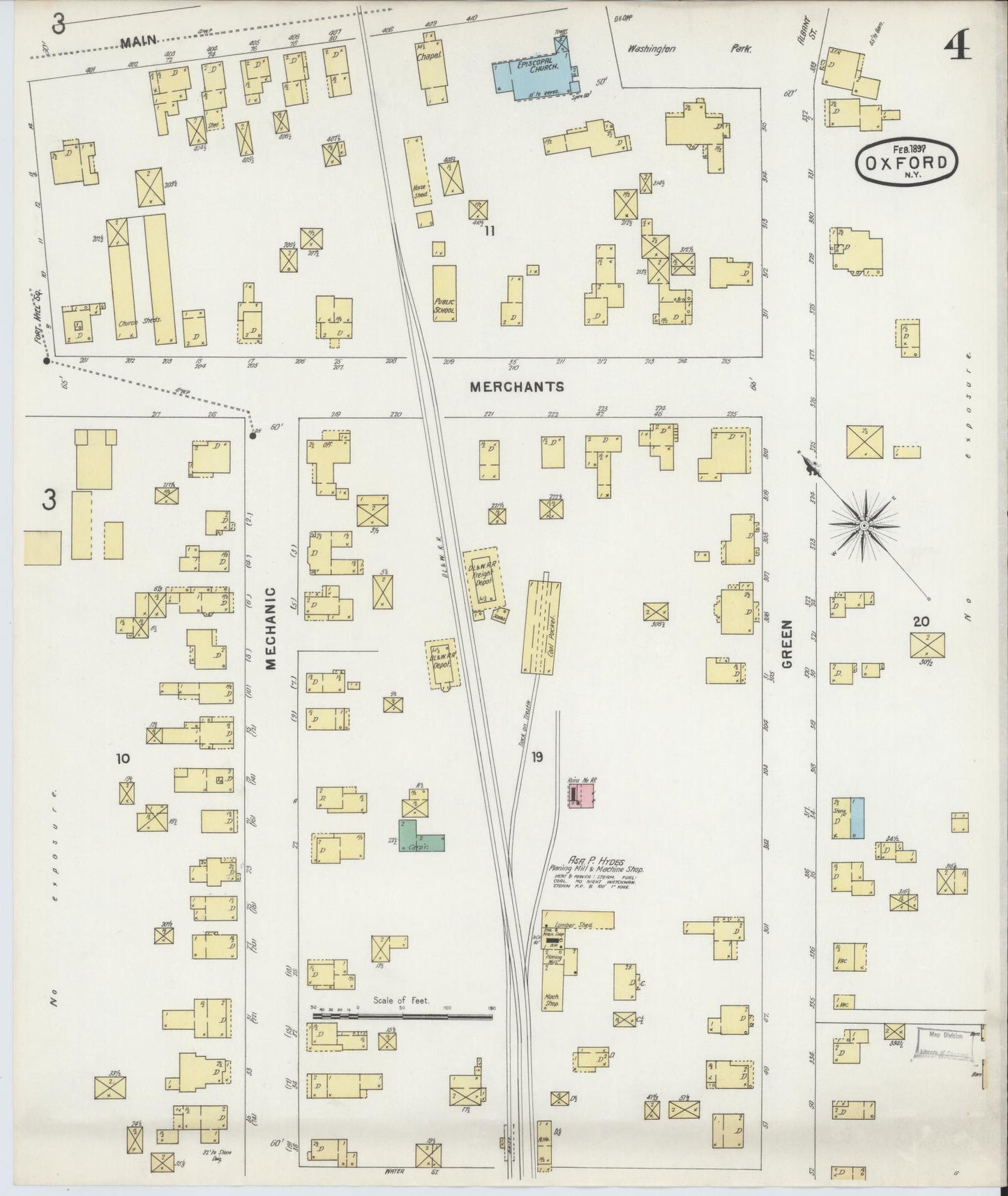 Sanborn Fire Insurance Map from Oxford, Chenango County, New York (1897), Sheet #0004 - Complete Map Set gallery image, historic Sanborn map, vintage wall art, New York New York
