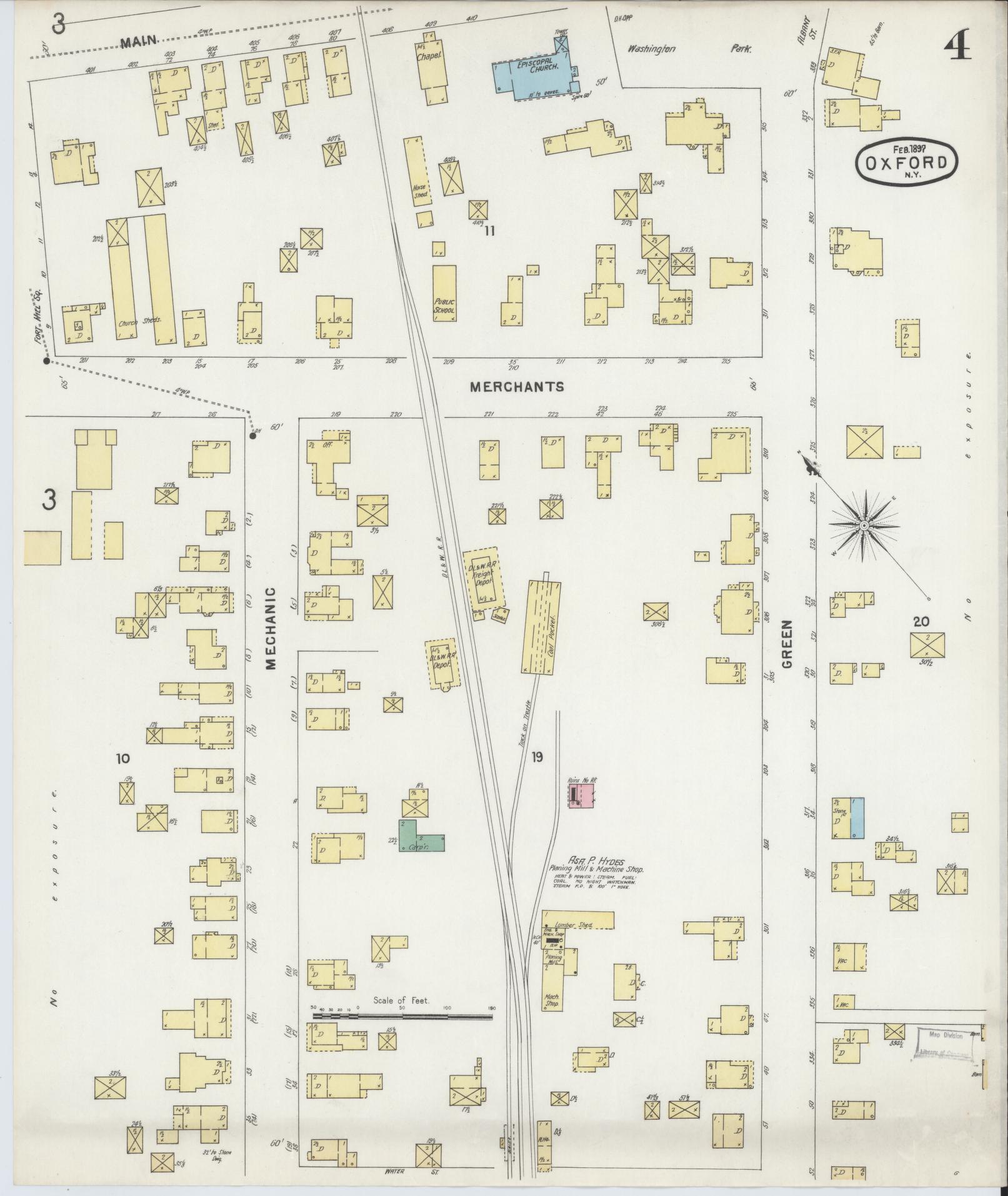 Sanborn Fire Insurance Map from Oxford, Chenango County, New York (1897), Sheet #0004 - Complete Map Set gallery image, historic Sanborn map, vintage wall art, New York New York