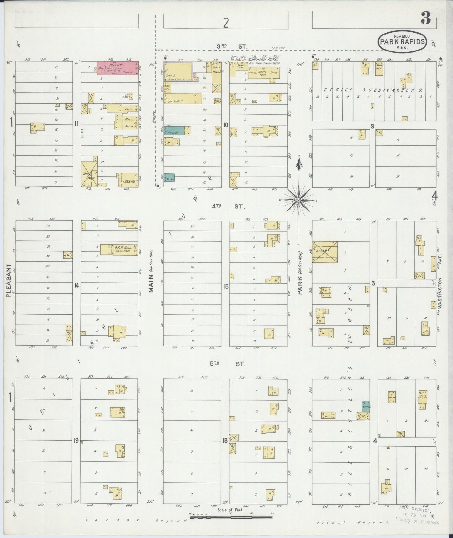 Sanborn Fire Insurance Map from Park Rapids, Hubbard County, Minnesota (1900), Sheet #0003 - Complete Map Set gallery image, historic Sanborn map, vintage wall art, Minnesota Minnesota