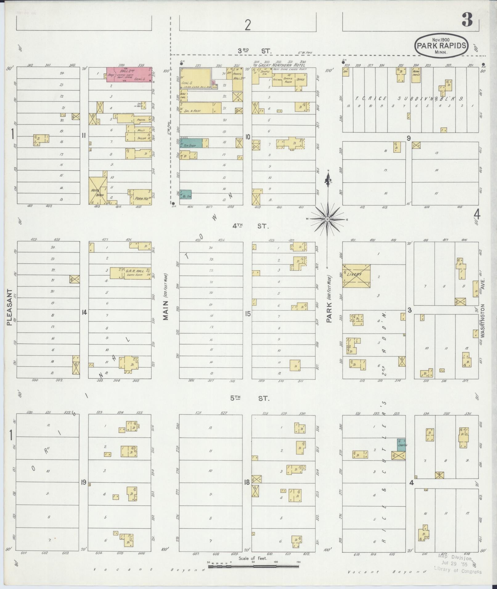 Sanborn Fire Insurance Map from Park Rapids, Hubbard County, Minnesota (1900), Sheet #0003 - Complete Map Set gallery image, historic Sanborn map, vintage wall art, Minnesota Minnesota