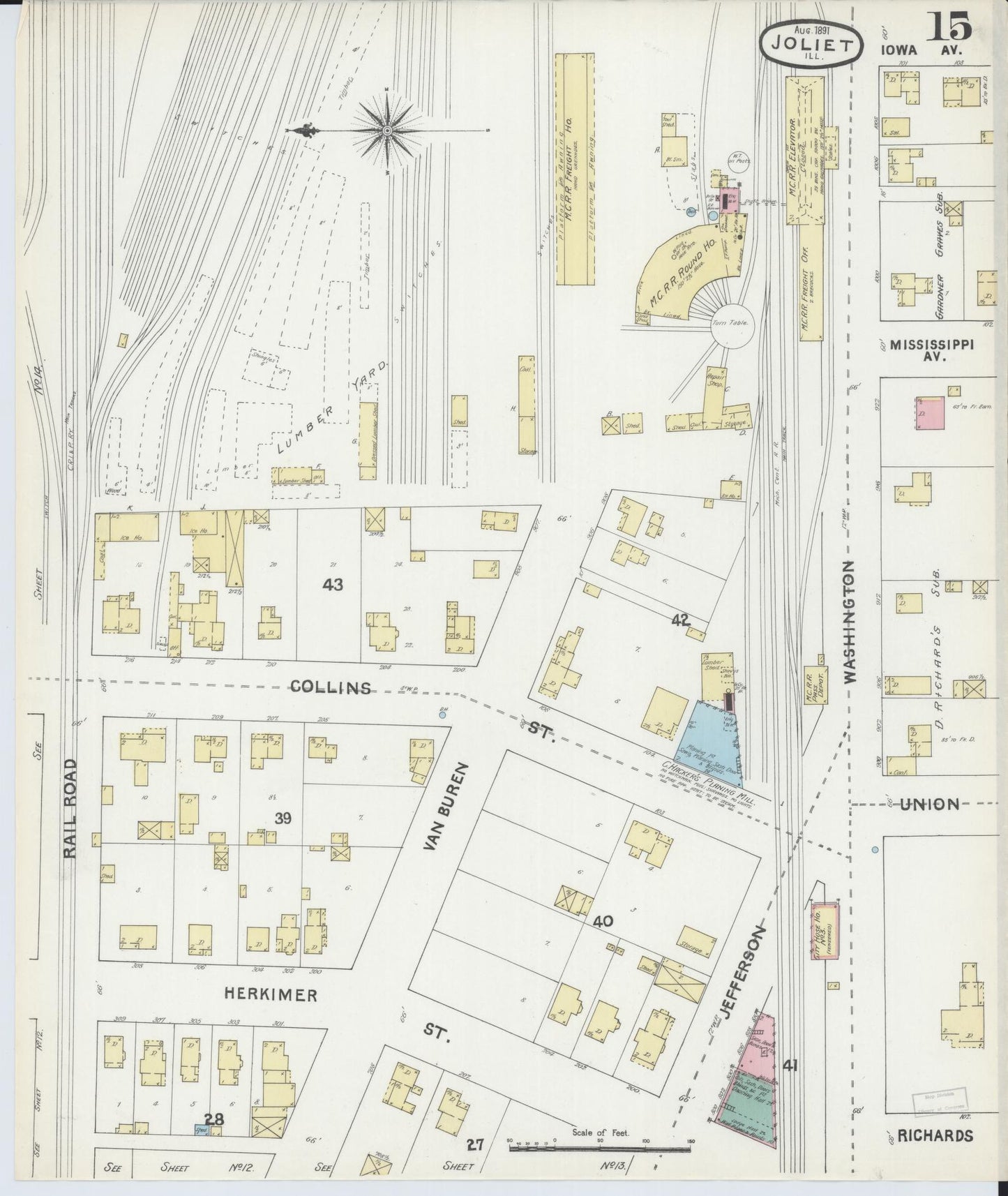Sanborn Fire Insurance Map from Joliet, Will County, Illinois (1891), Sheet #0015 - Complete Map Set gallery image, historic Sanborn map, vintage wall art, Illinois Illinois