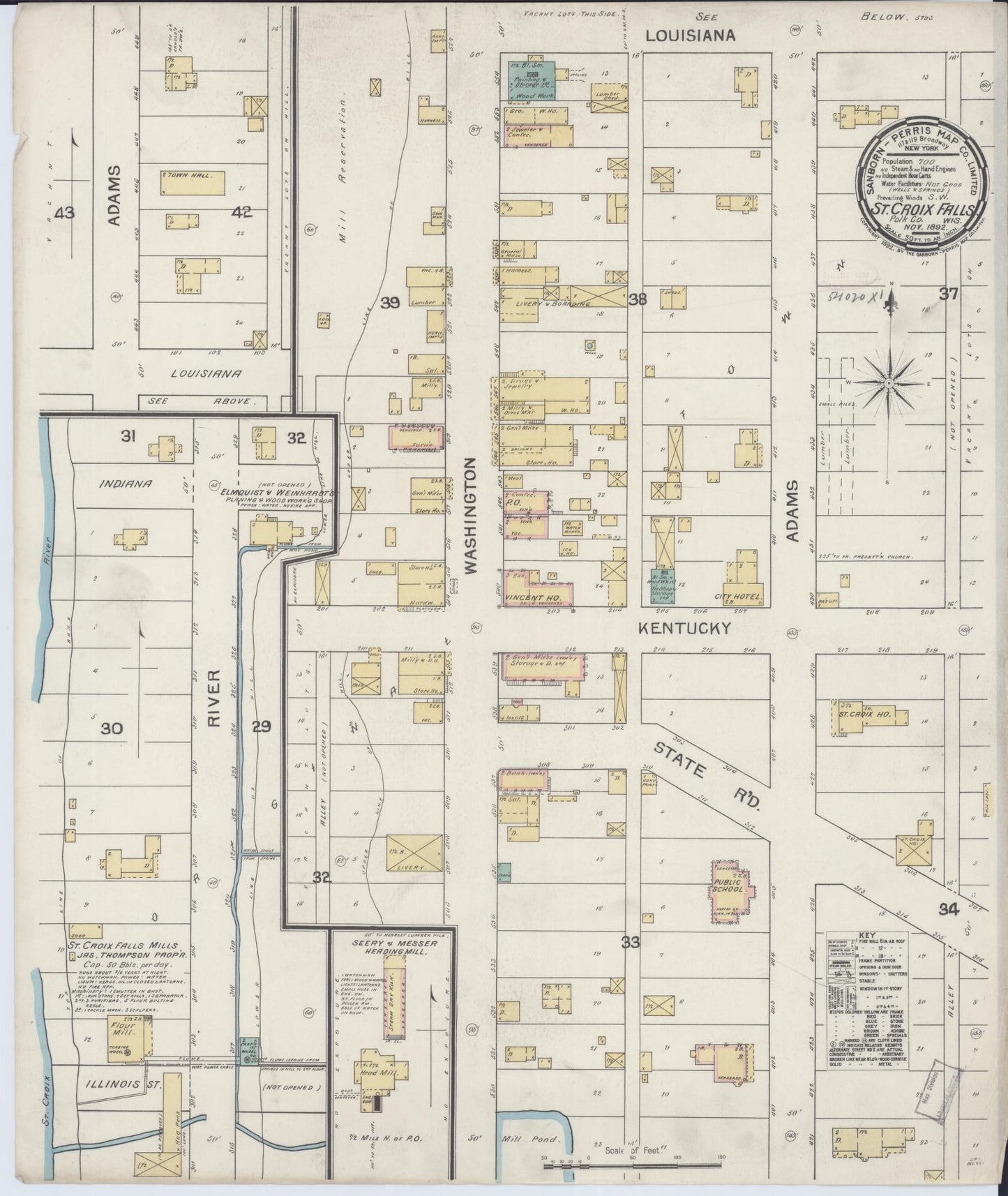 Sanborn Fire Insurance Map from Saint Croix Falls, Polk County, Wisconsin (1892), Sheet #0001 - Historic Sanborn Fire Insurance Map Print, vintage old map wall art, antique decor, genealogy gift, Wisconsin Wisconsin map