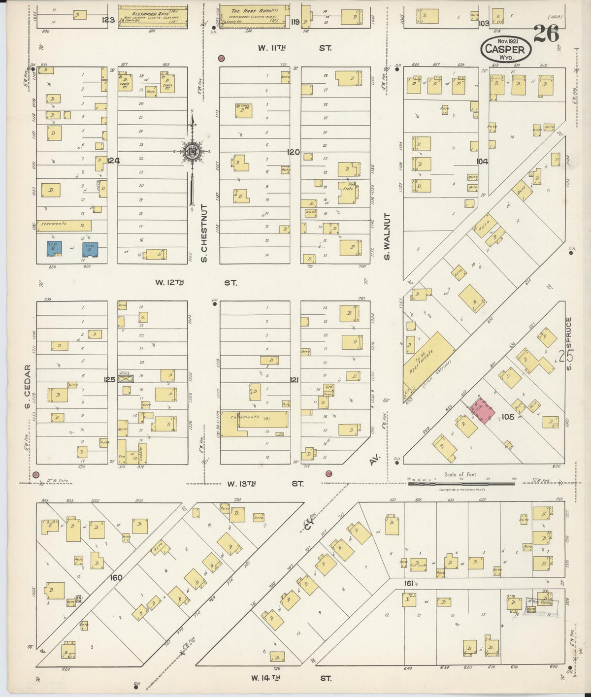 Sanborn Fire Insurance Map from Casper, Natrona County, Wyoming (1921), Sheet #0027 - Historic Sanborn Fire Insurance Map Print, vintage old map wall art, antique decor, genealogy gift, Wyoming Wyoming map