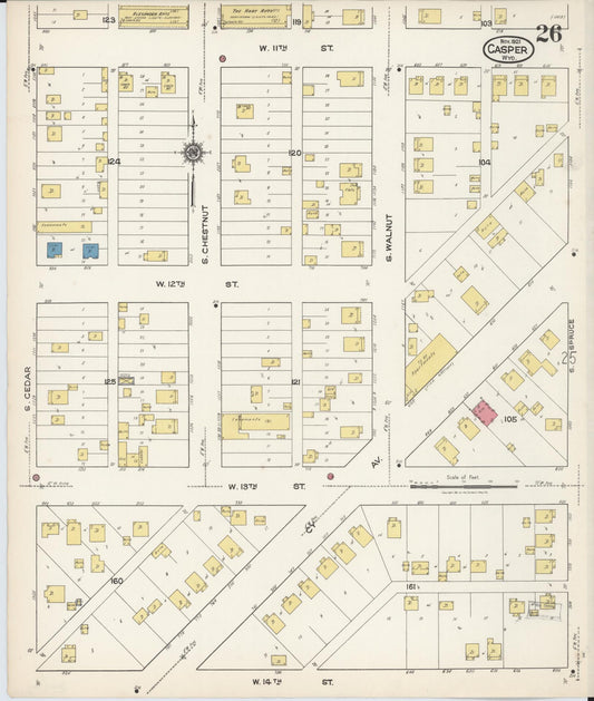 Sanborn Fire Insurance Map from Casper, Natrona County, Wyoming (1921), Sheet #0027 - Historic Sanborn Fire Insurance Map Print, vintage old map wall art, antique decor, genealogy gift, Wyoming Wyoming map