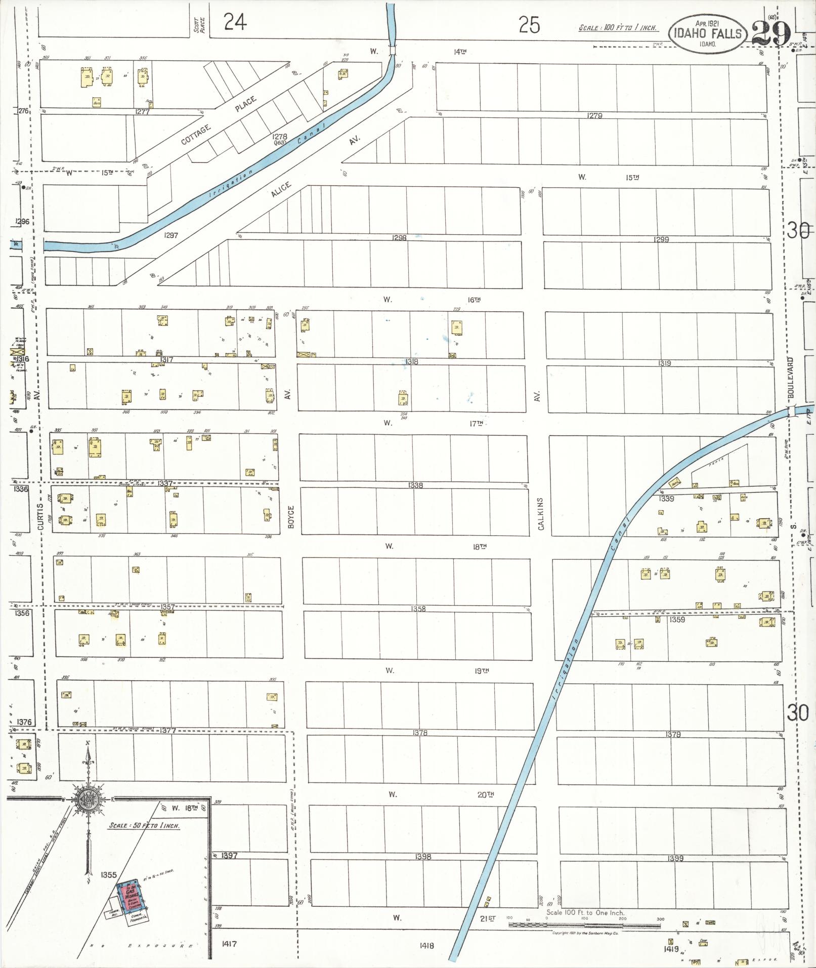 Sanborn Fire Insurance Map from Idaho Falls, Bonneville County, Idaho (1921), Sheet #0029 - Complete Map Set gallery image, historic Sanborn map, vintage wall art, Idaho Idaho