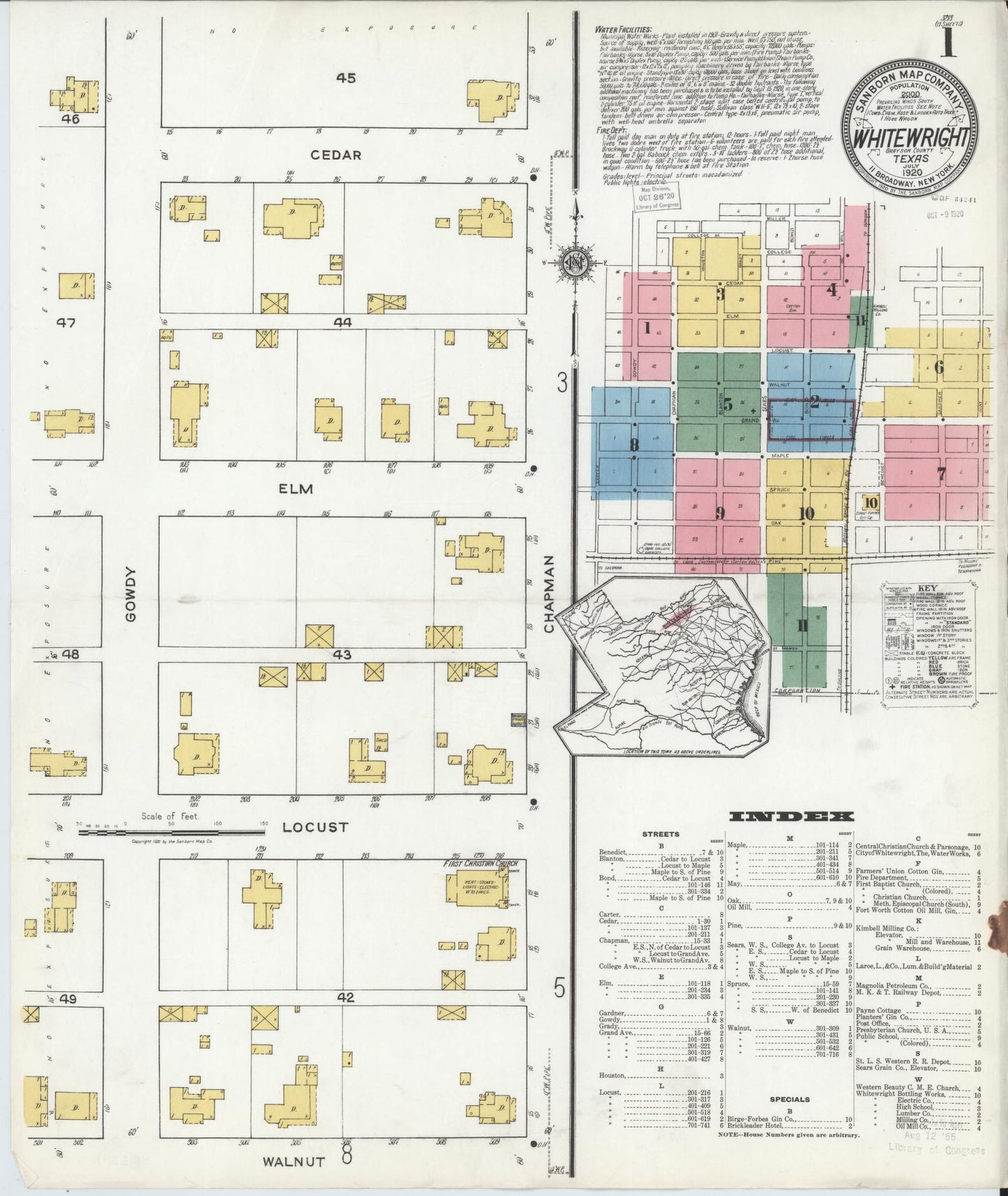 Sanborn Fire Insurance Map from Whitewright, Grayson County, Texas (1920), Sheet #0001 - Historic Sanborn Fire Insurance Map Print, vintage old map wall art, antique decor, genealogy gift, Texas Texas map