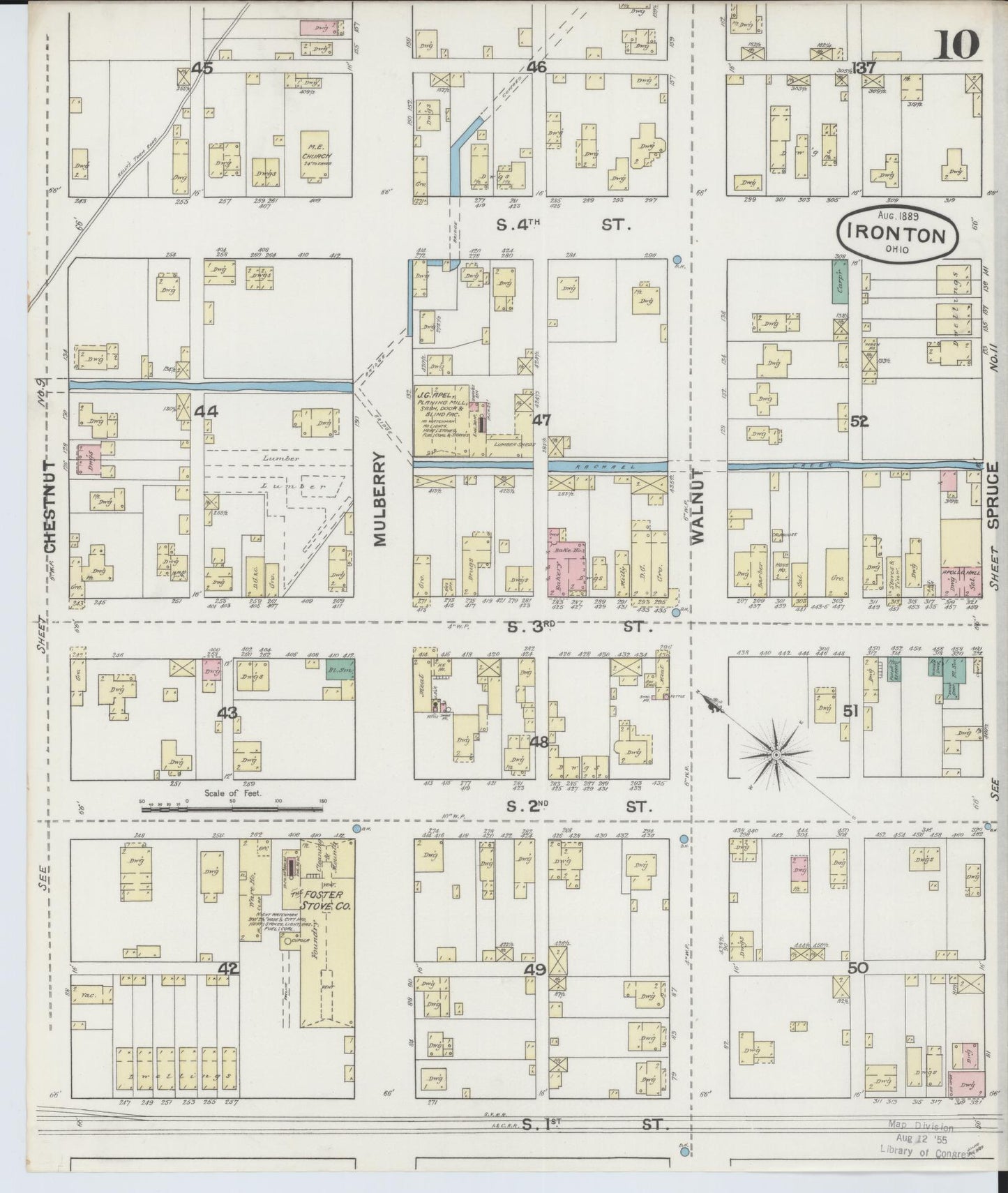 Sanborn Fire Insurance Map from Ironton, Lawrence County, Ohio (1889), Sheet #0010 - Historic Sanborn Fire Insurance Map Print, vintage old map wall art, antique decor, genealogy gift, Ohio Ohio map