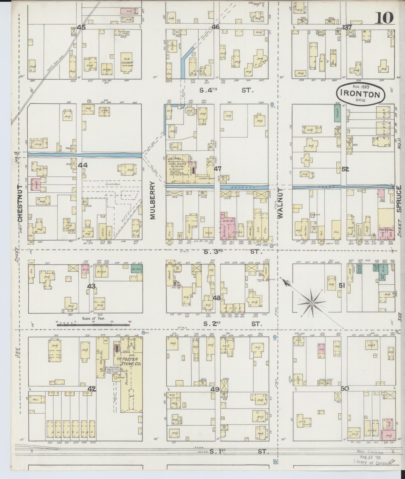 Sanborn Fire Insurance Map from Ironton, Lawrence County, Ohio (1889), Sheet #0010 - Historic Sanborn Fire Insurance Map Print, vintage old map wall art, antique decor, genealogy gift, Ohio Ohio map