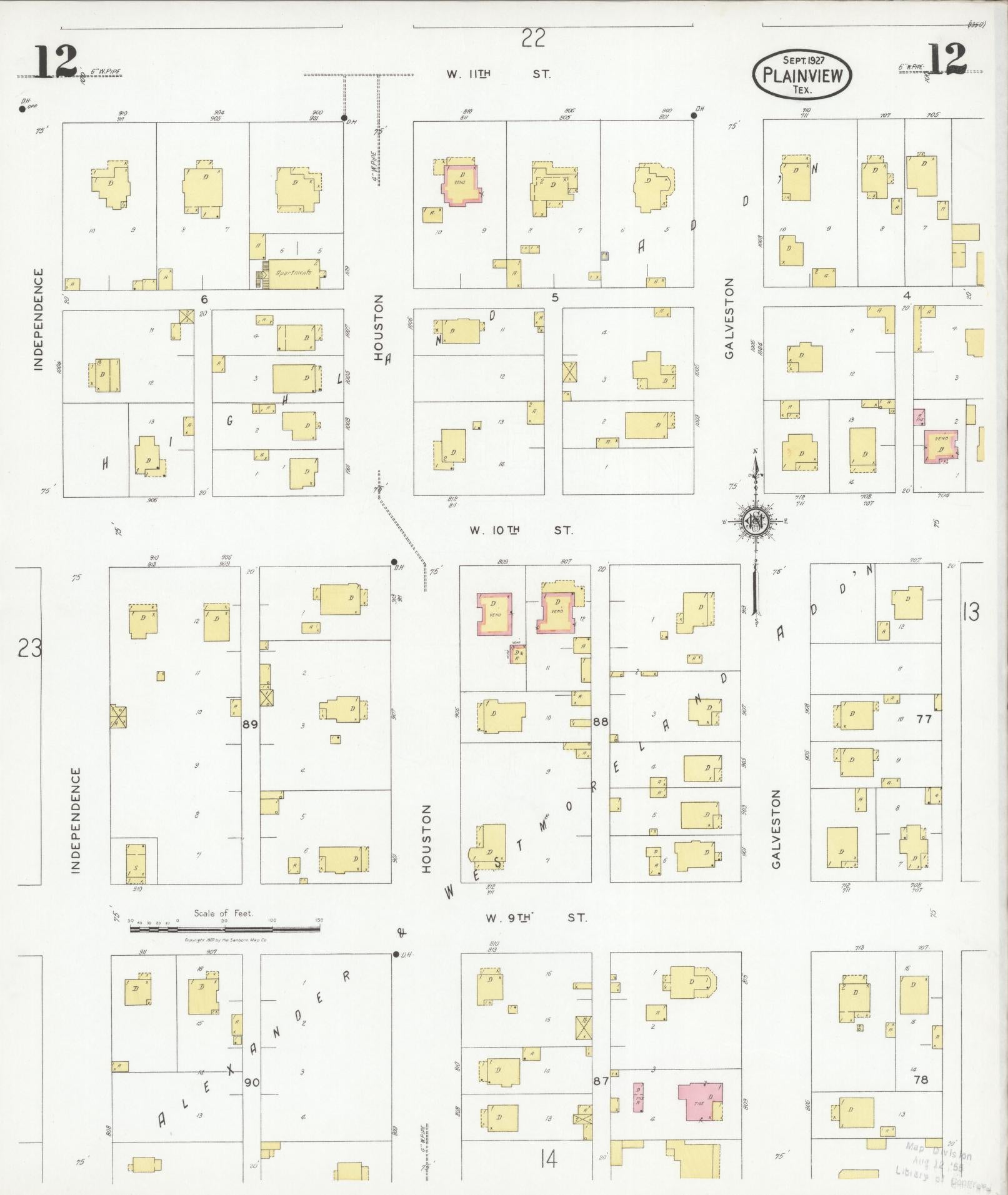Sanborn Fire Insurance Map from Plainview, Hale County, Texas (1927), Sheet #0012 - Historic Sanborn Fire Insurance Map Print, vintage old map wall art, antique decor, genealogy gift, Texas Texas map